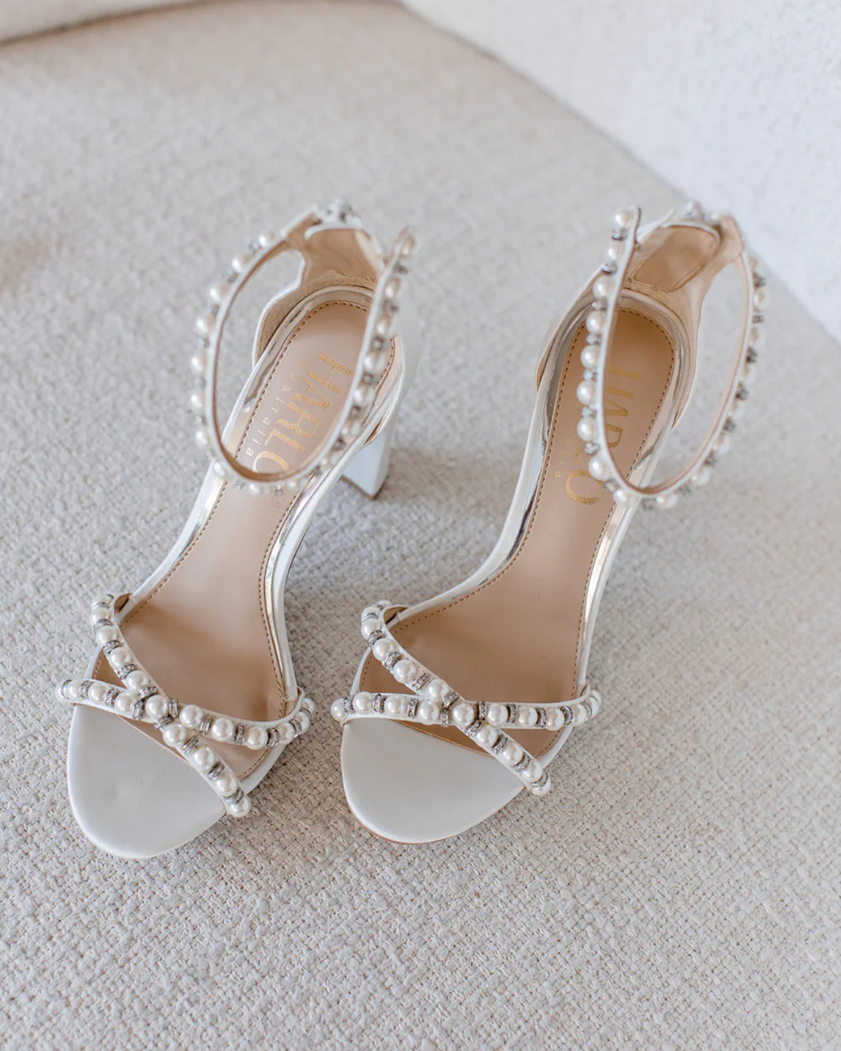 Alexandra - White Pearl Bridal Block Heel