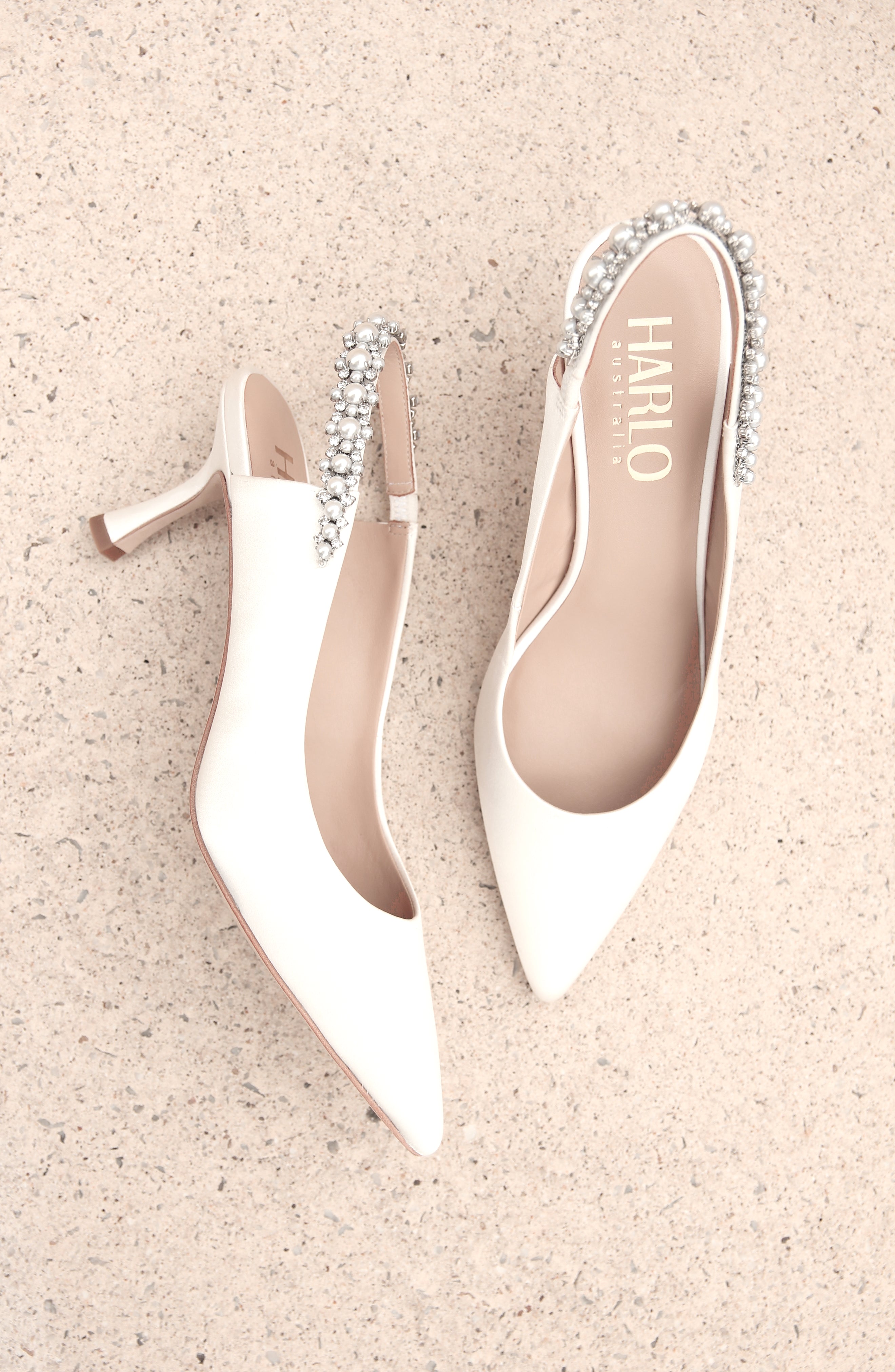 Nina Pearl - White Pearl & Crystal Embellished Sling Back Low Bridal Pump