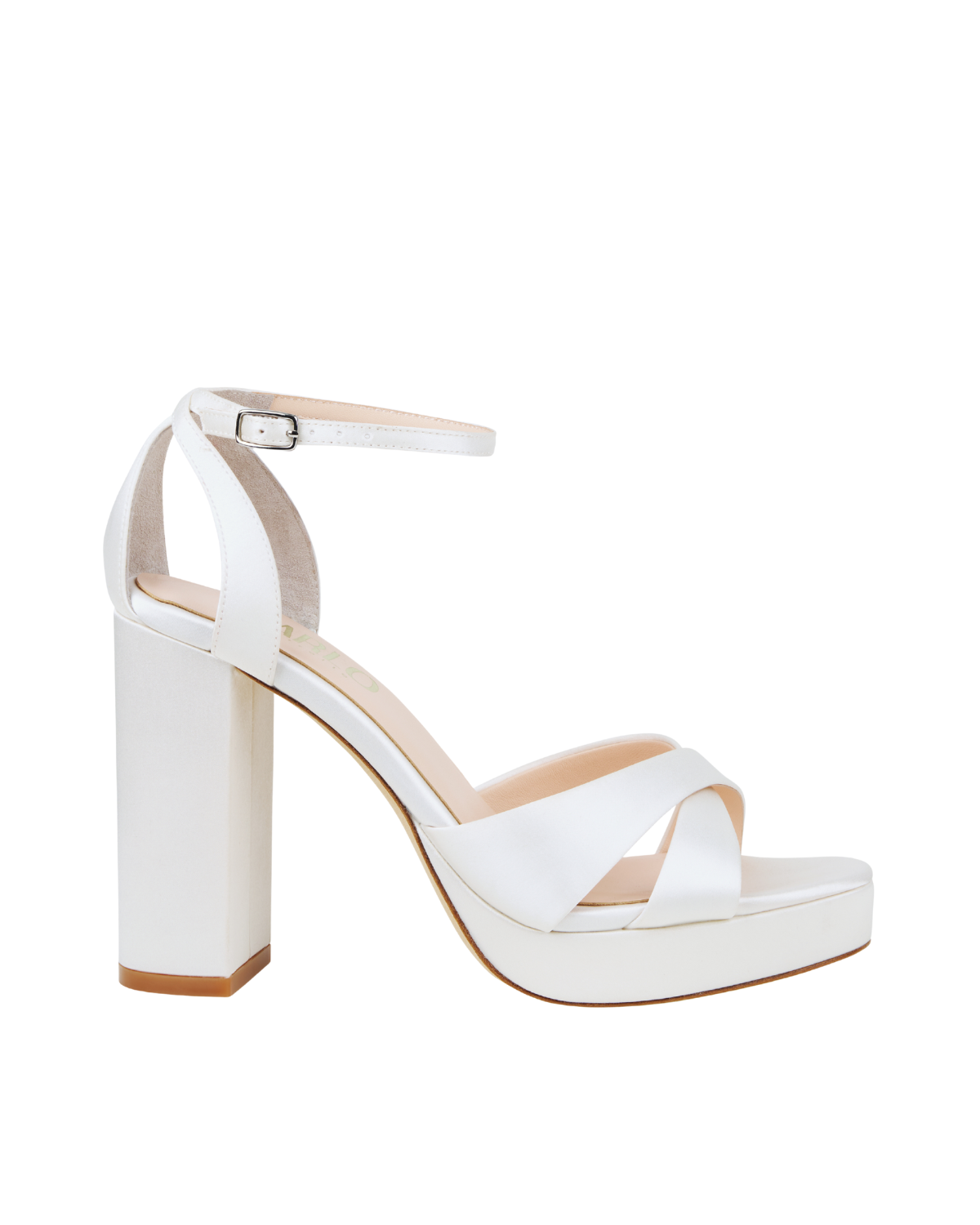 Fern - Cross Over Block Heel Platform - Ivory Silk Satin