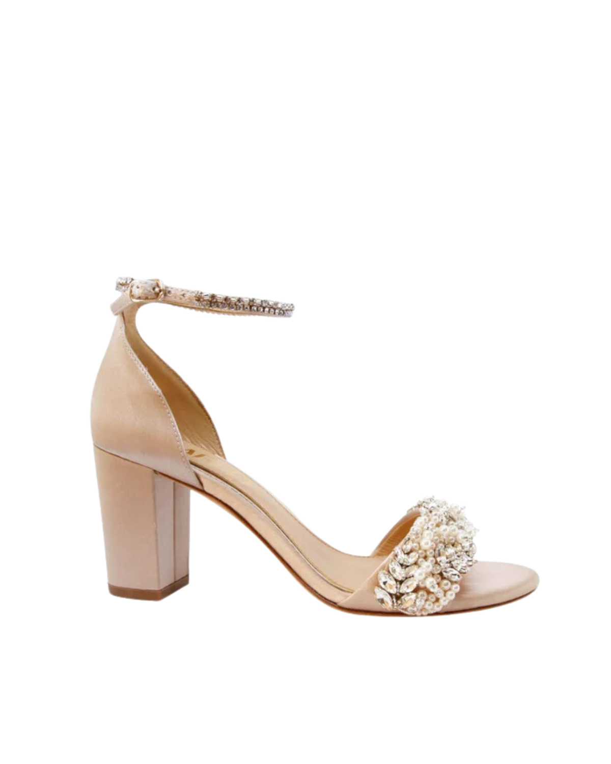 Adele Nude Crystal And Pearl Bridal Block Heel