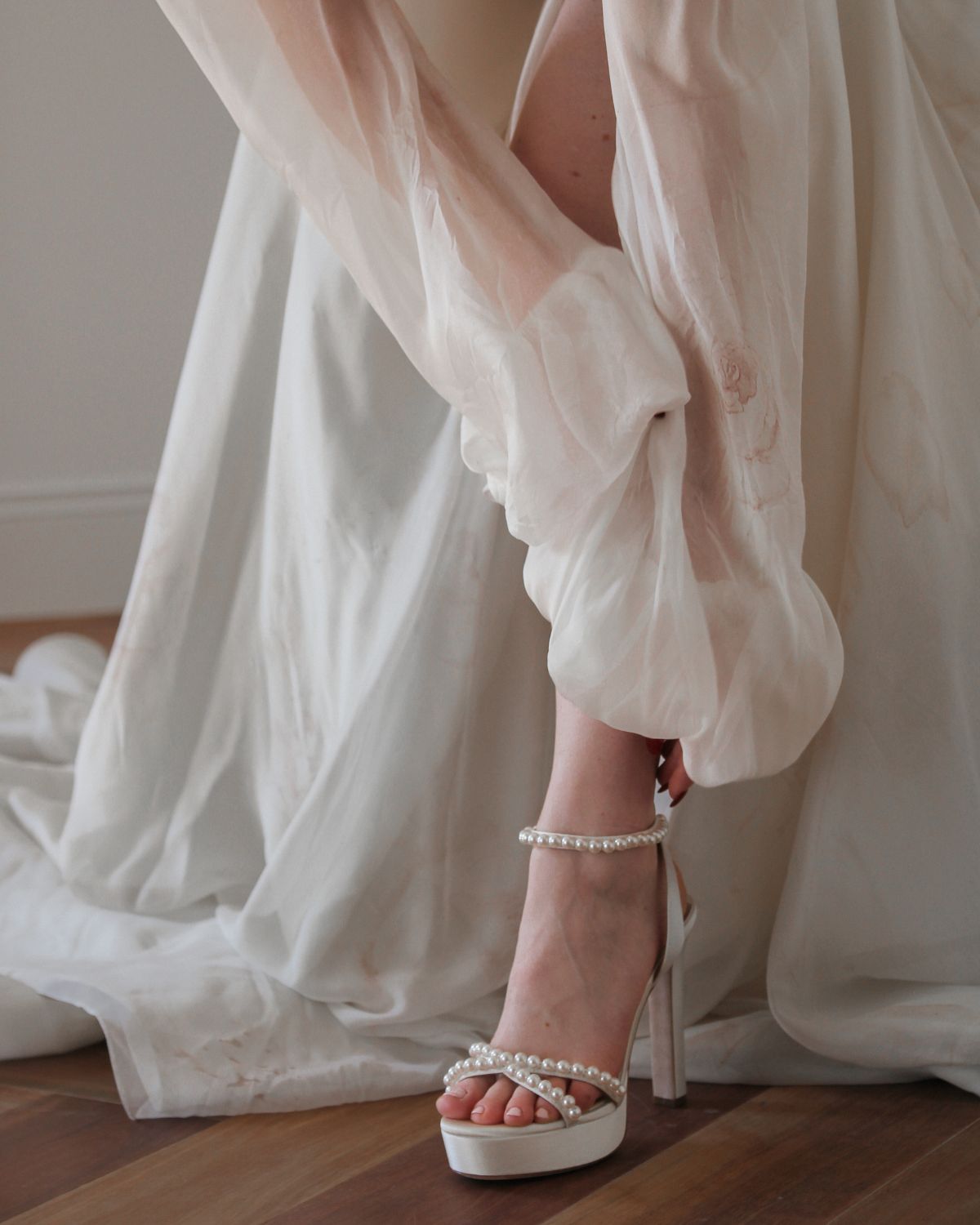 Eva - White Platform Pearl High Block Bridal Heel