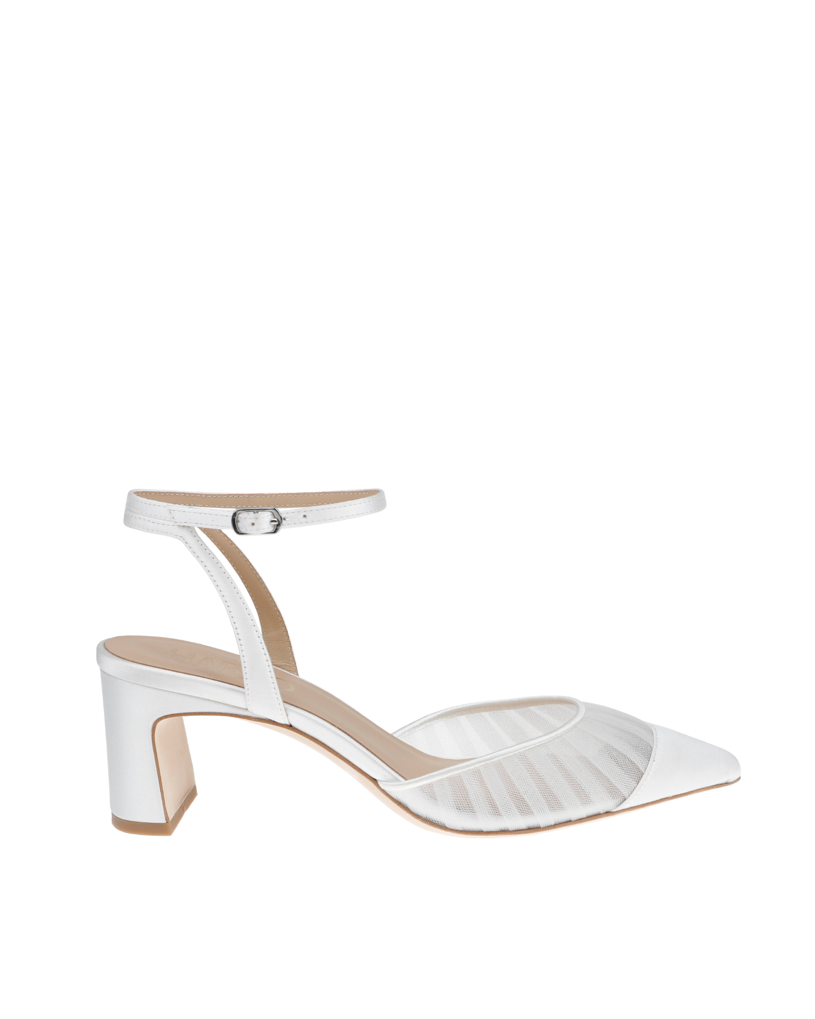 Farah - Tulle & Satin Pointed Toe Low Block Heel - Soft White