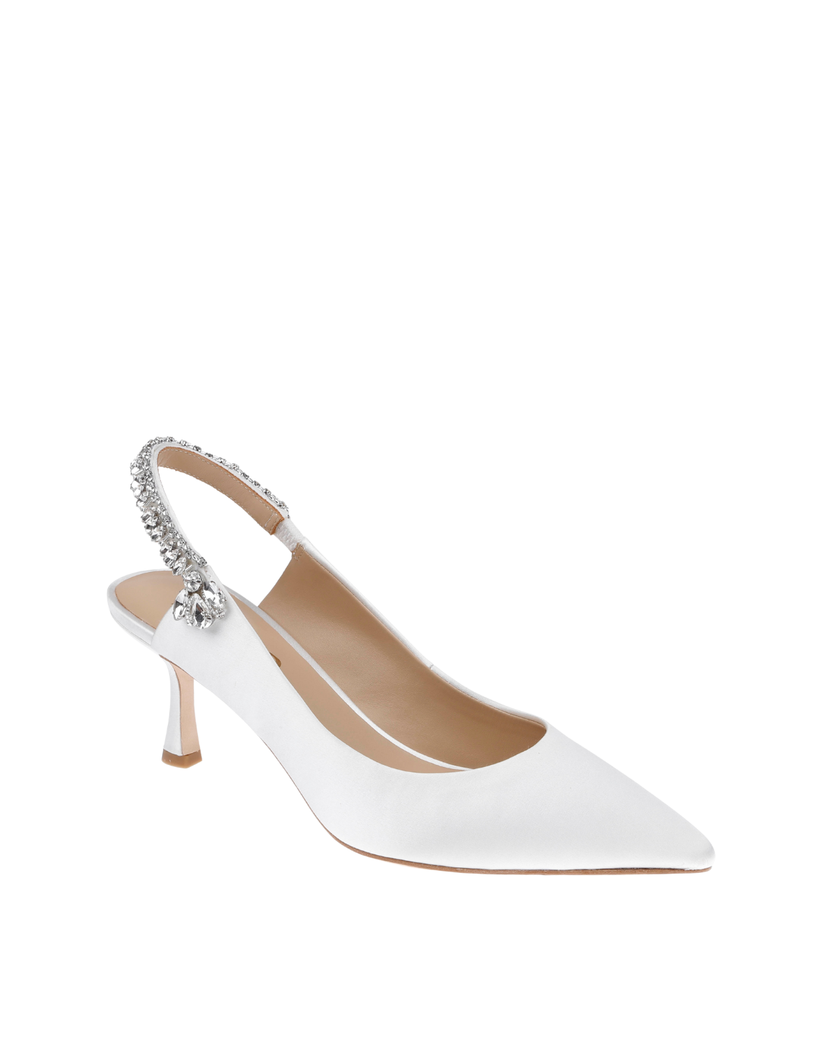 Nina - White Crystal Embellished Sling Back Low Bridal Pump
