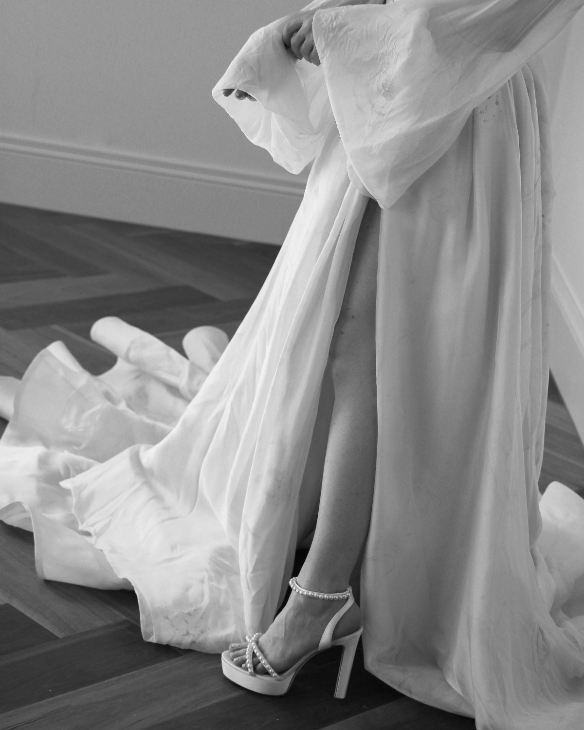 Eva - White Platform Pearl High Block Bridal Heel