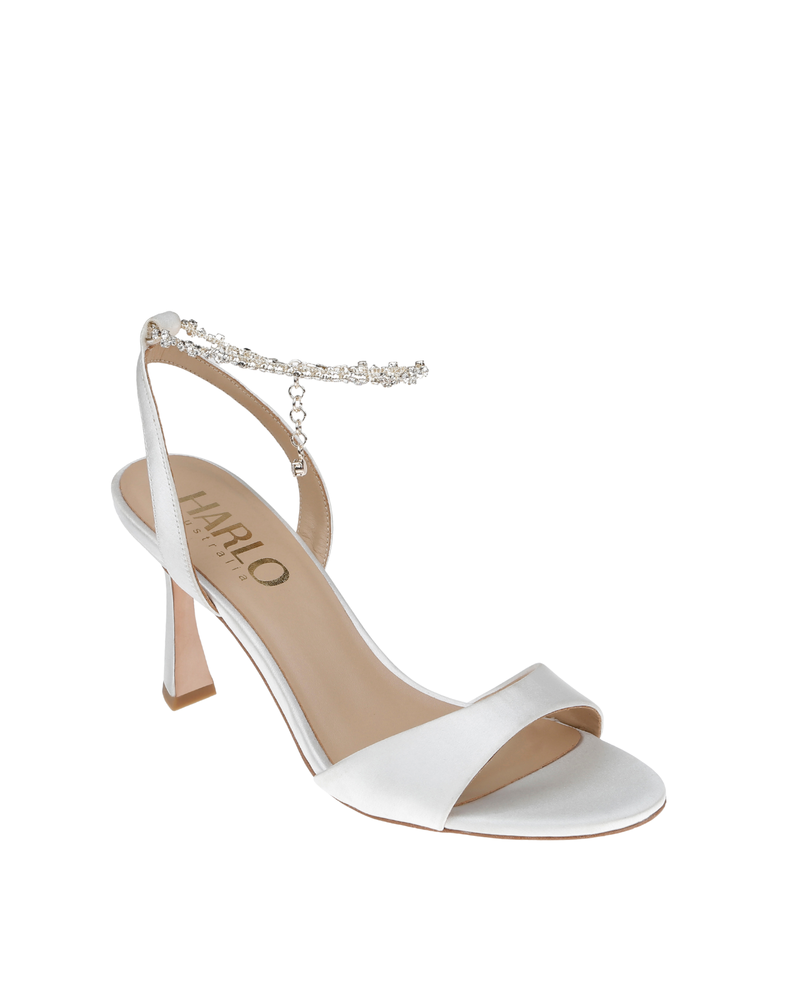 Faye - Satin Open Toe Stiletto With Ankle Bracelet - Soft White