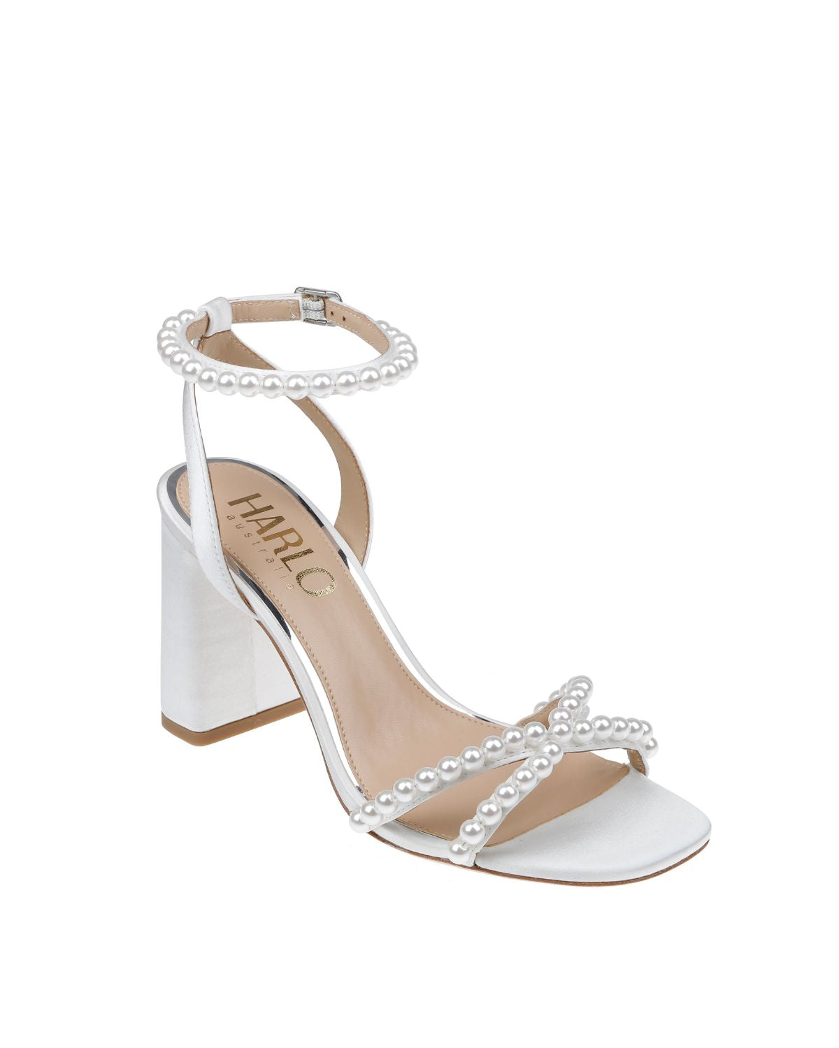 Evie - White Pearl Mid Bridal Block Heel