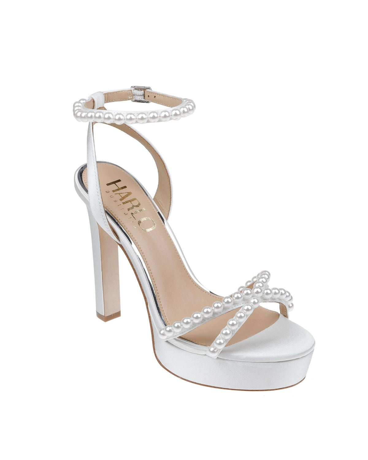 Eva - White Platform Pearl High Block Bridal Heel