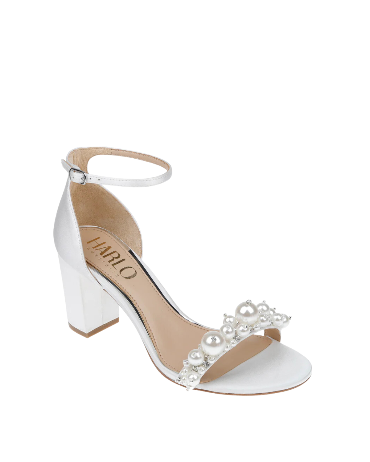 Charli - White Statement Pearl Mid Block Heel
