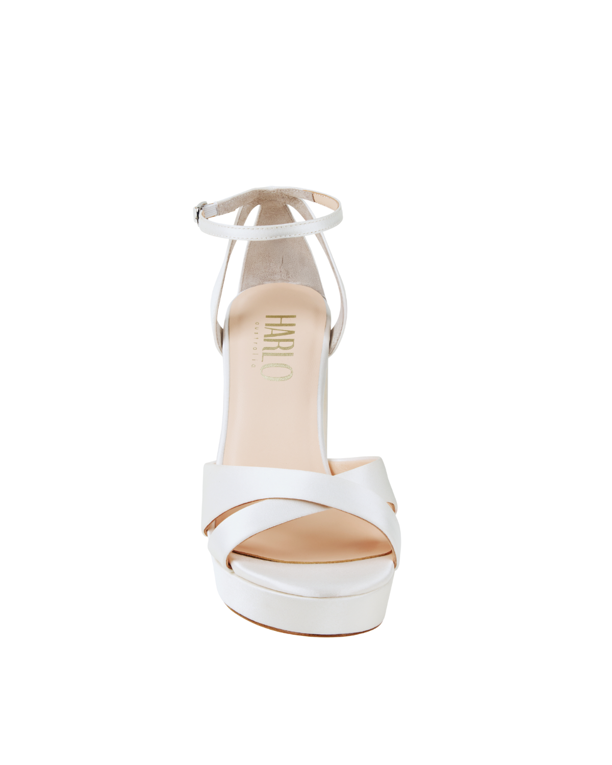 Fern - Cross Over Block Heel Platform - Ivory Silk Satin