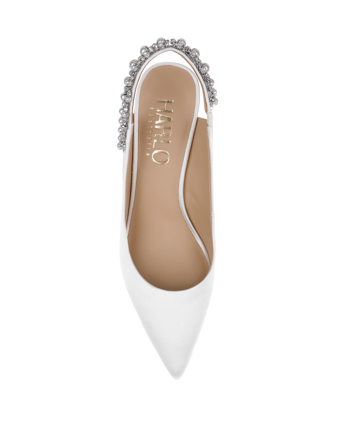 Nina Pearl - White Pearl & Crystal Embellished Sling Back Low Bridal Pump