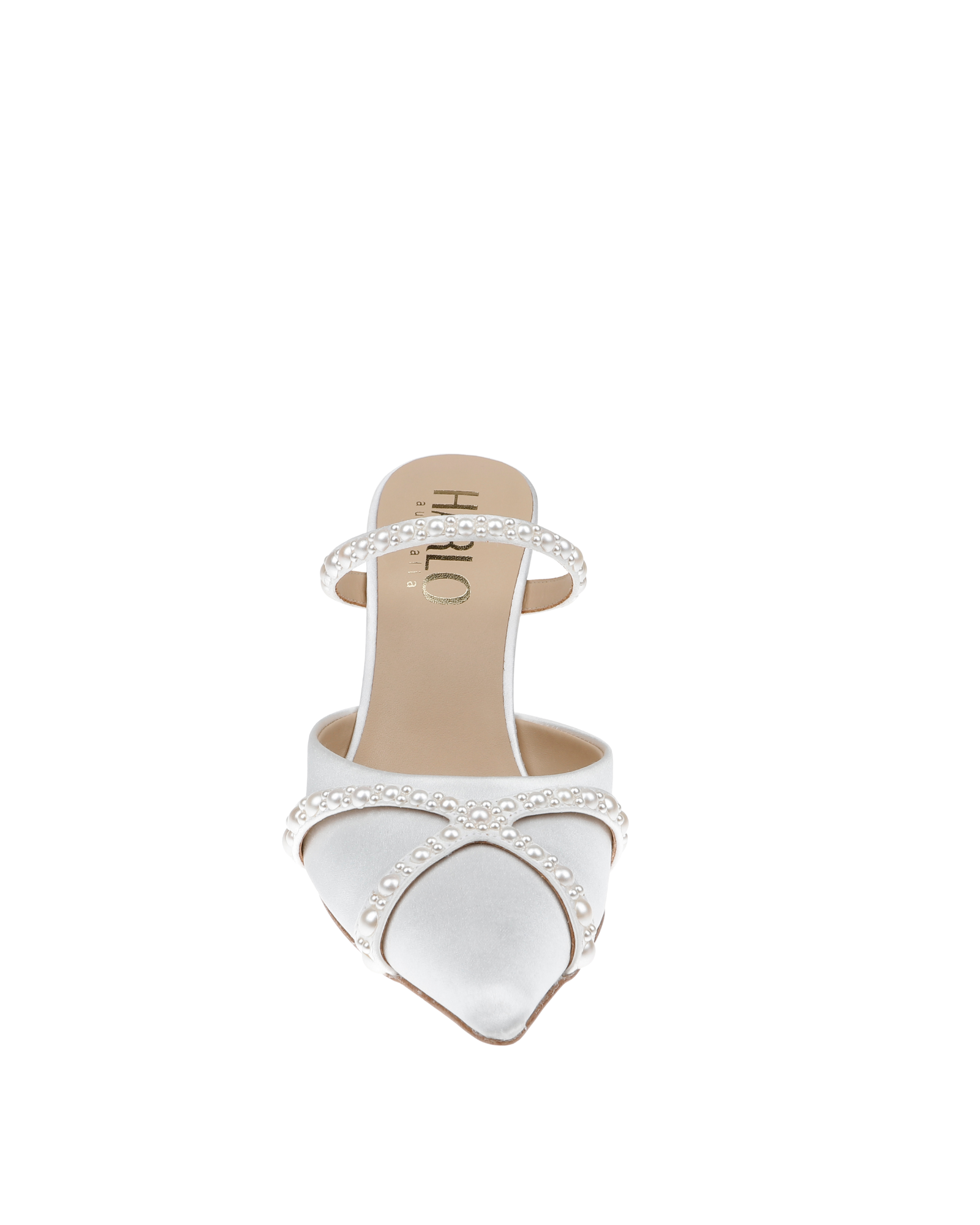 Grace - Pearl Embellished Stiletto Mule Heels - Soft White