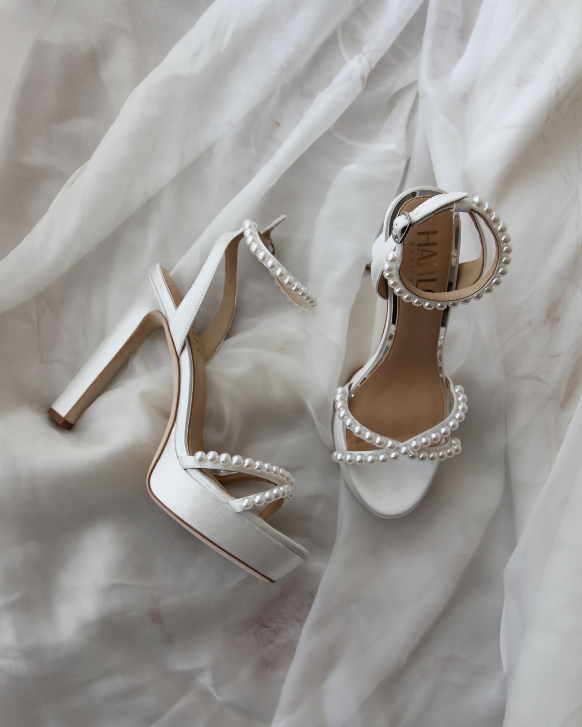 Eva - White Platform Pearl High Block Bridal Heel