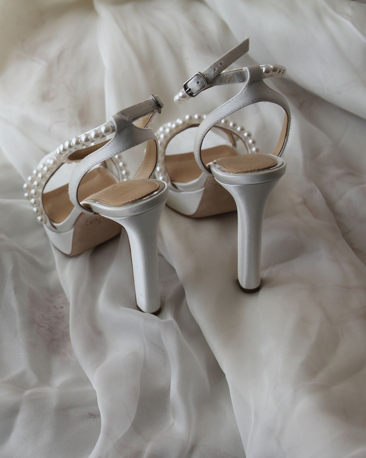 Eva - White Platform Pearl High Block Bridal Heel