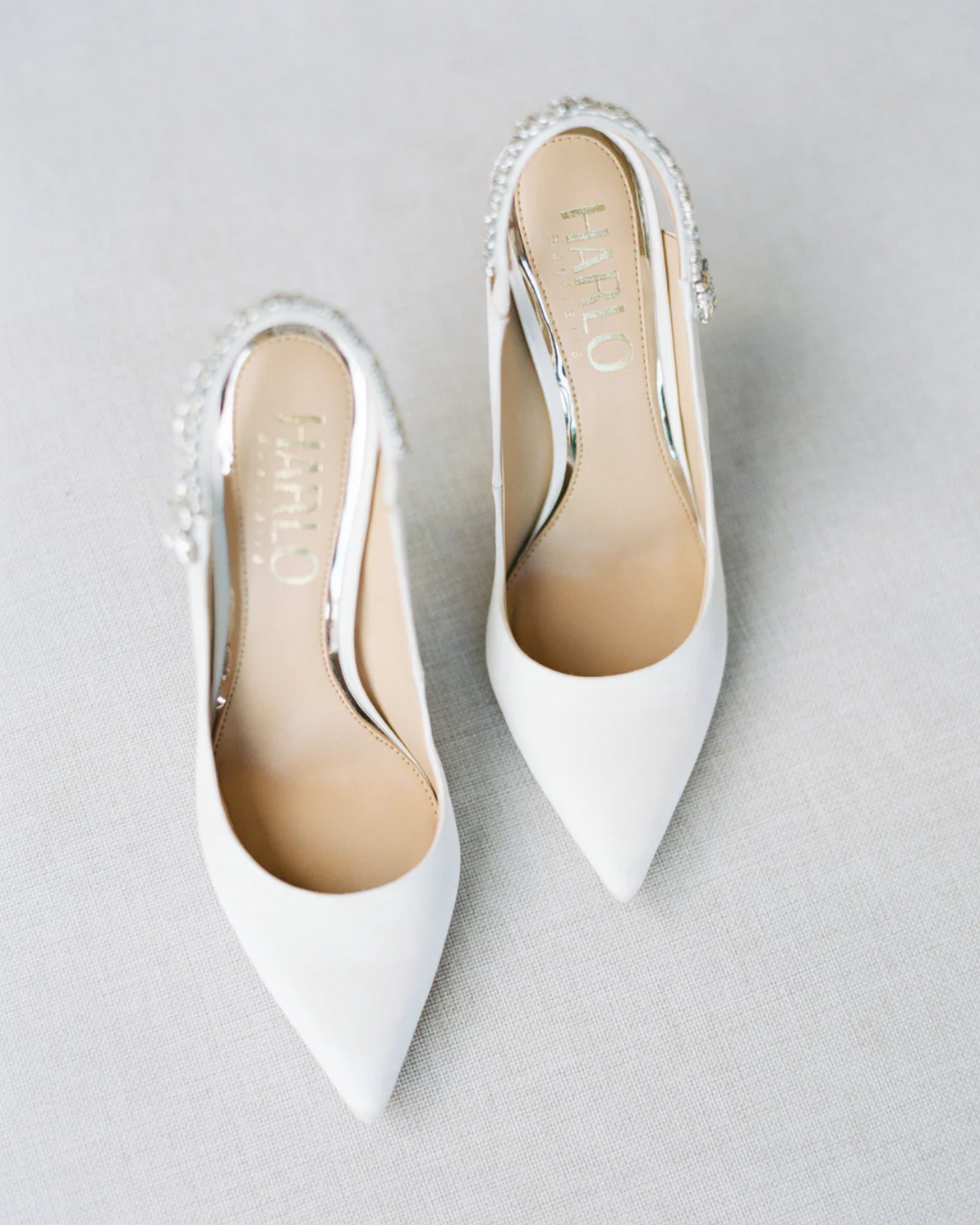 Bonnie - White Crystal Embellished Sling Back Bridal Pump