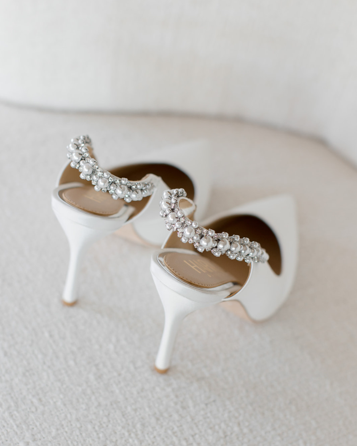 Bonnie Pearl - White Pearl & Crystal Embellished Sling Back Bridal Pump