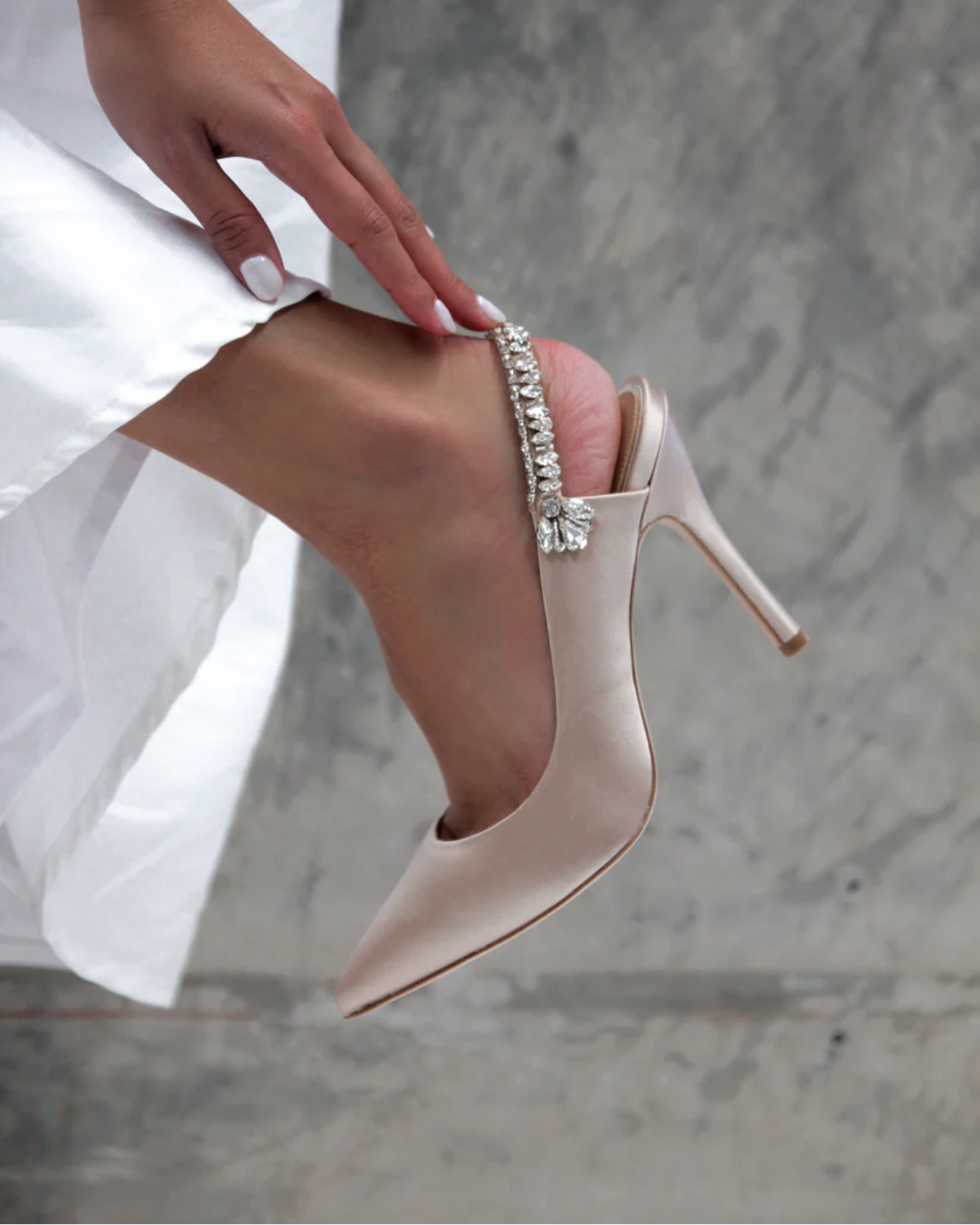 Bonnie - Nude Crystal Embellished Sling Back Bridal Pump