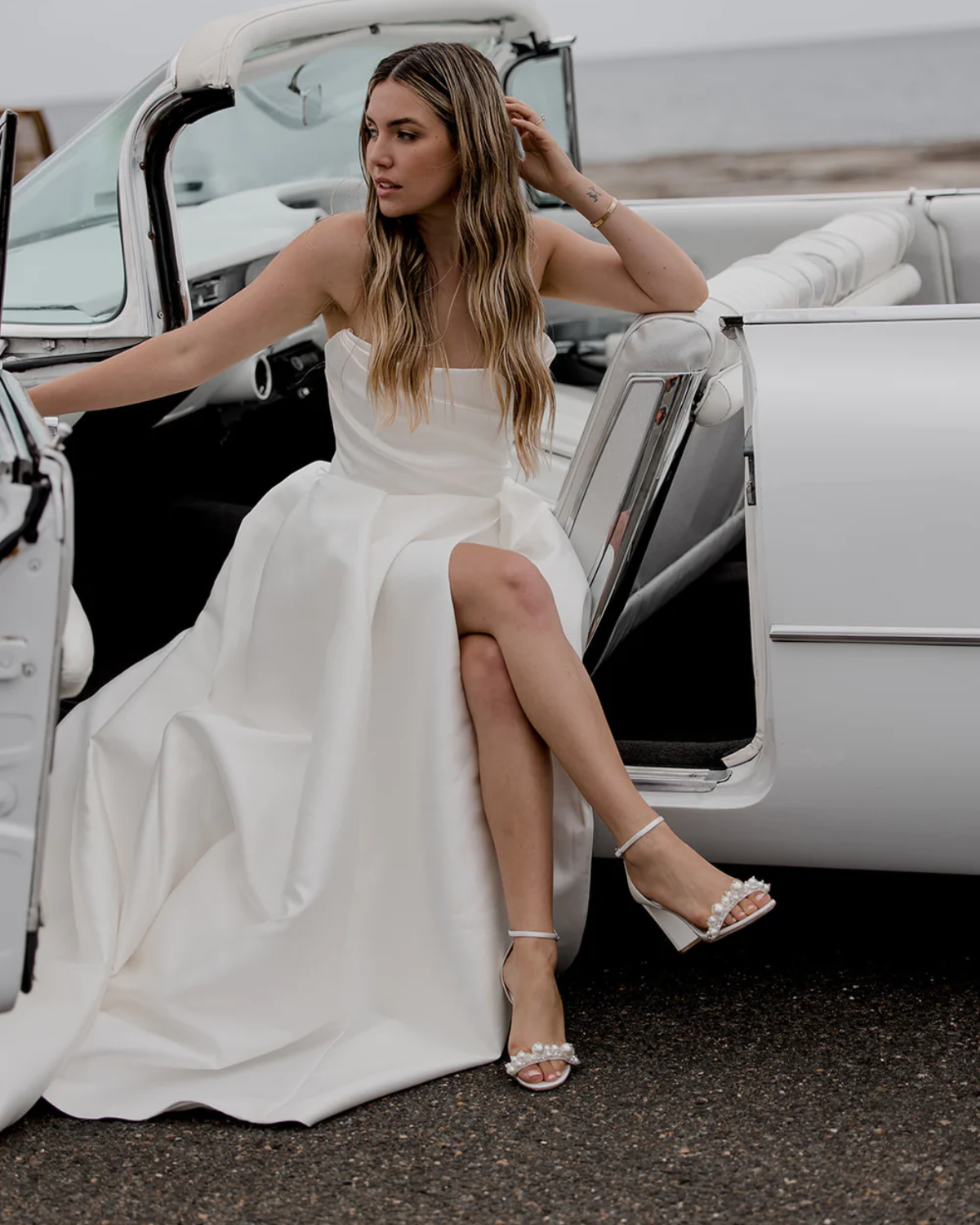 Charlotte - White Statement Pearl Block Heel