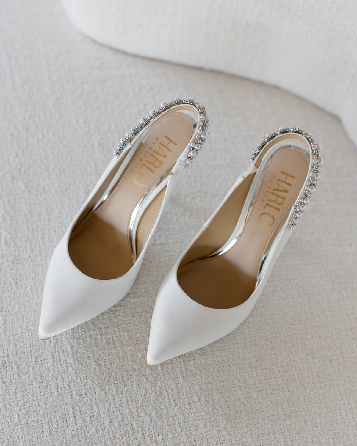 Bonnie Pearl - White Pearl & Crystal Embellished Sling Back Bridal Pump