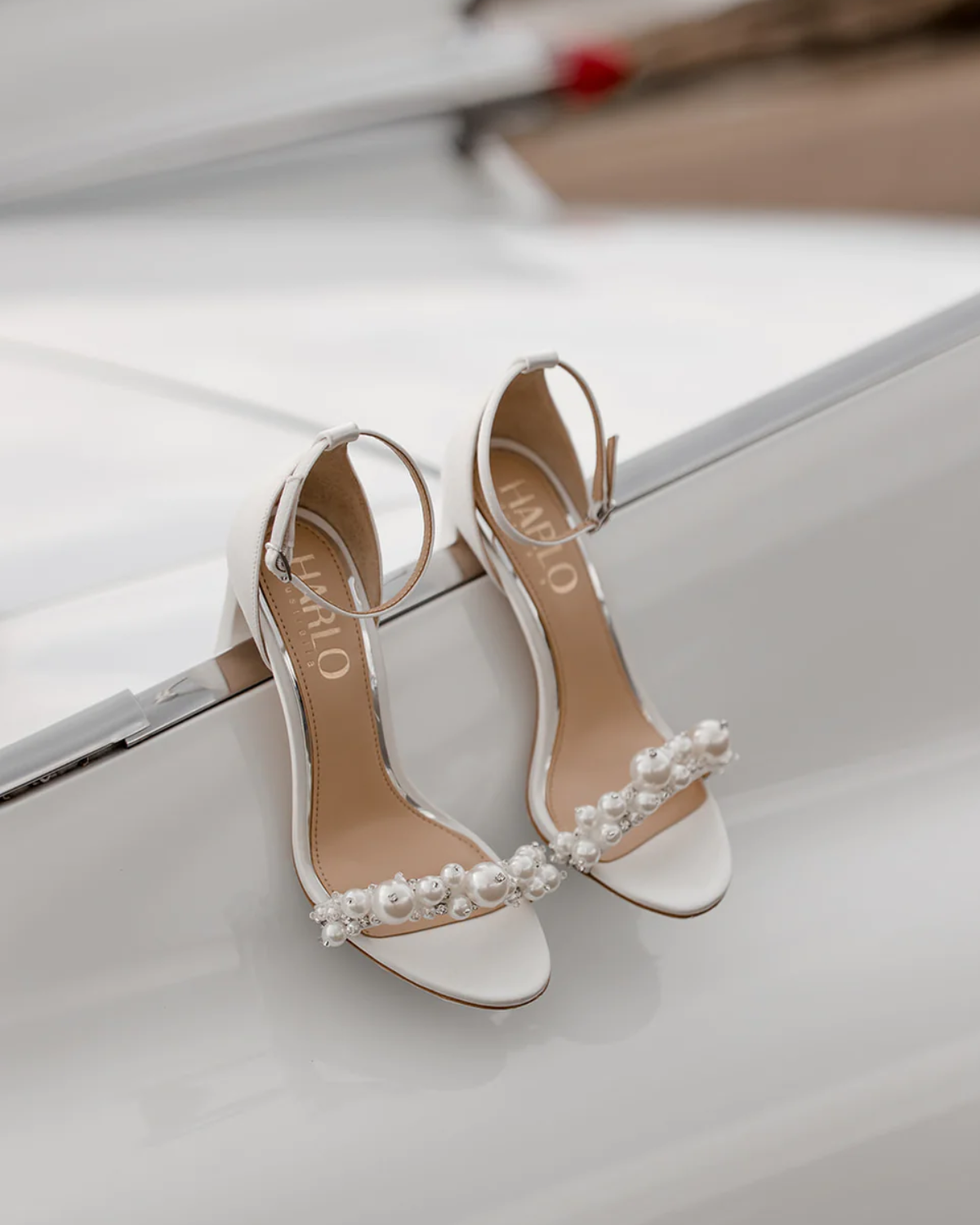 Charli - White Statement Pearl Mid Block Heel