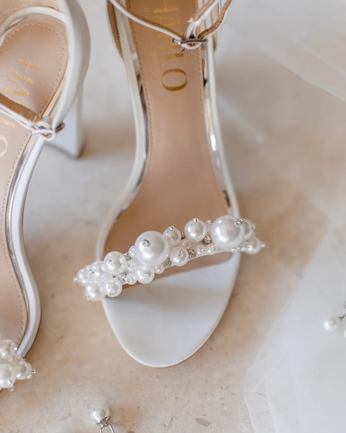 Charlotte - White Statement Pearl Block Heel