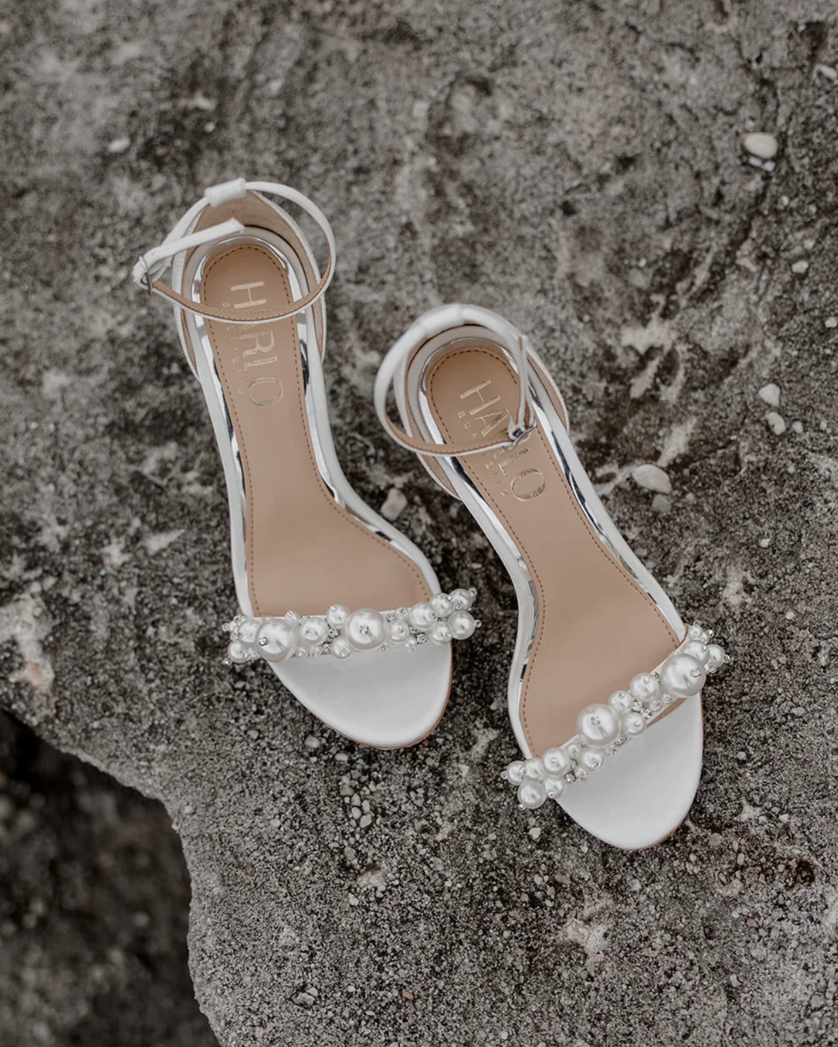 Charli - White Statement Pearl Mid Block Heel