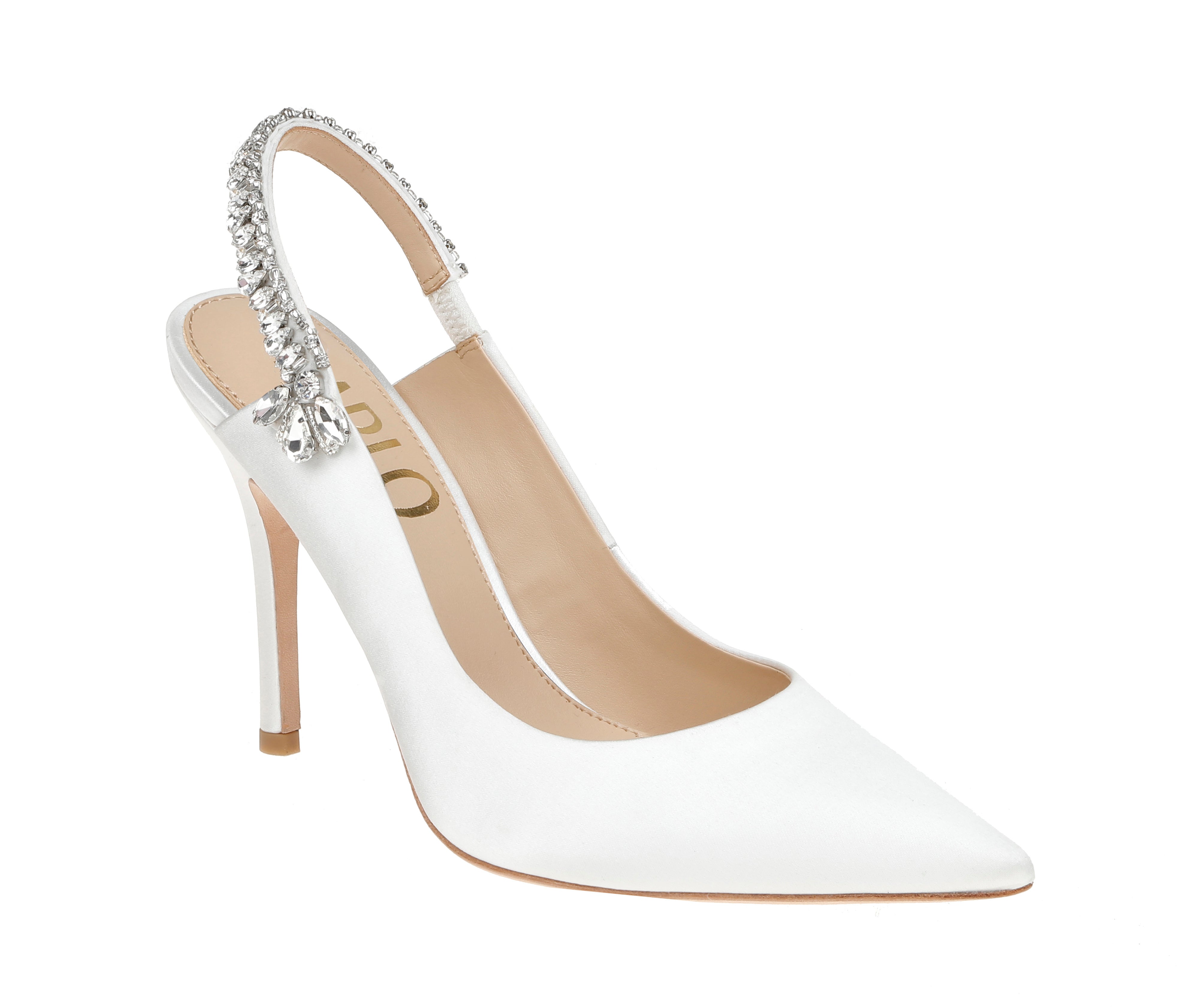 Bonnie - White Crystal Embellished Sling Back Bridal Pump