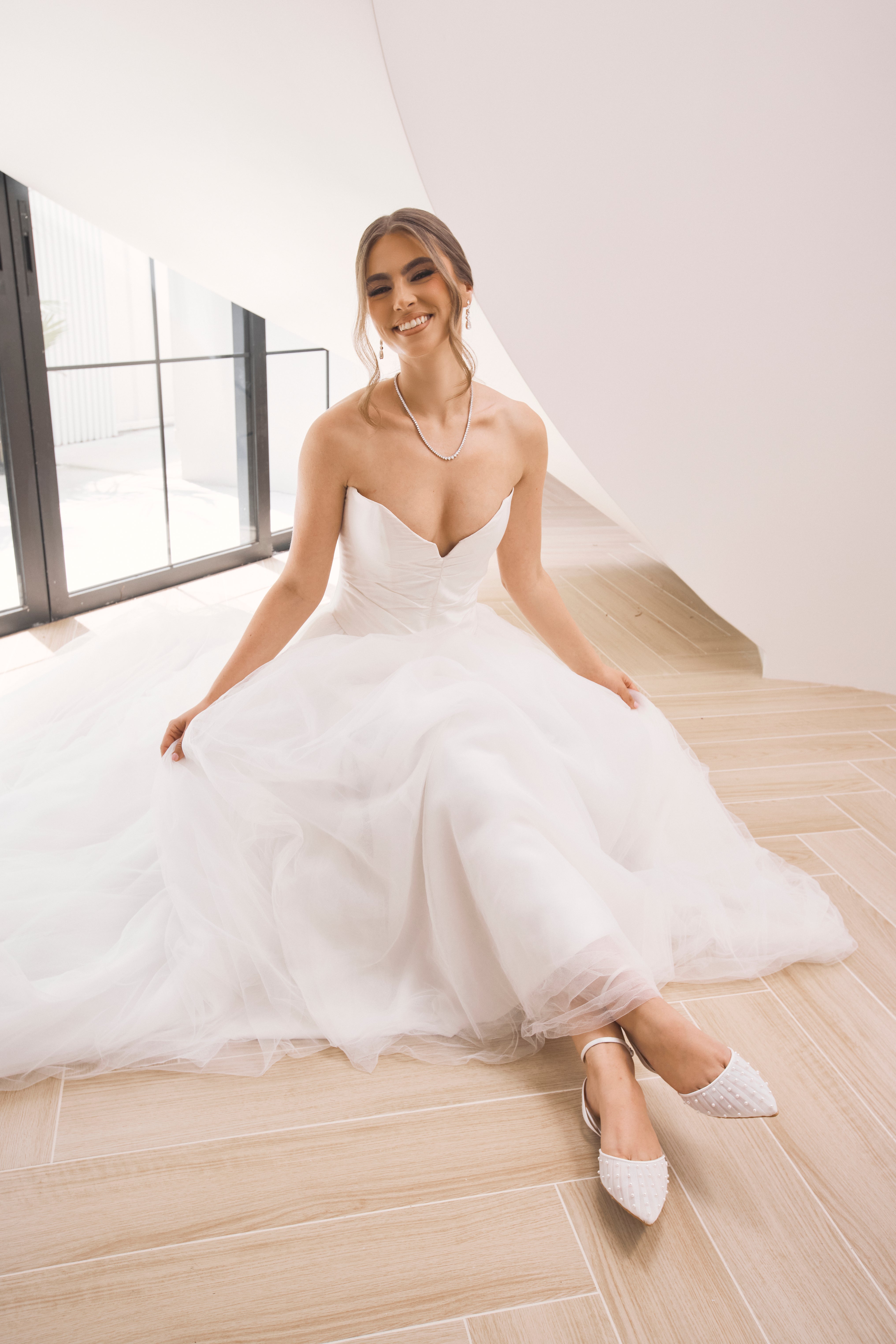 Chanel Pearl - White Tulle Flats with Handsewn Pearls