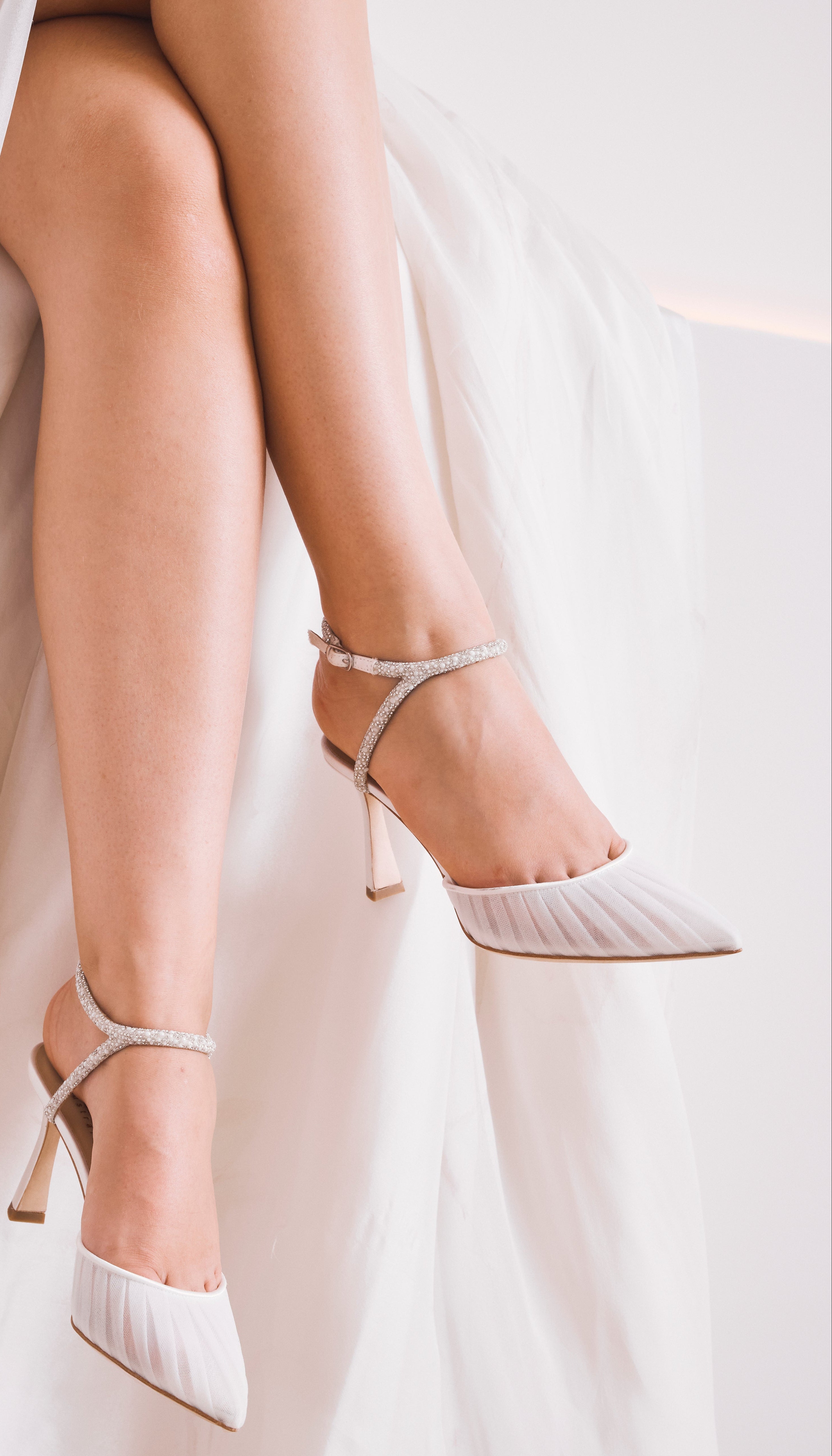 Georgia Pearl - White Tulle Point with Crystal and Pearl Strap