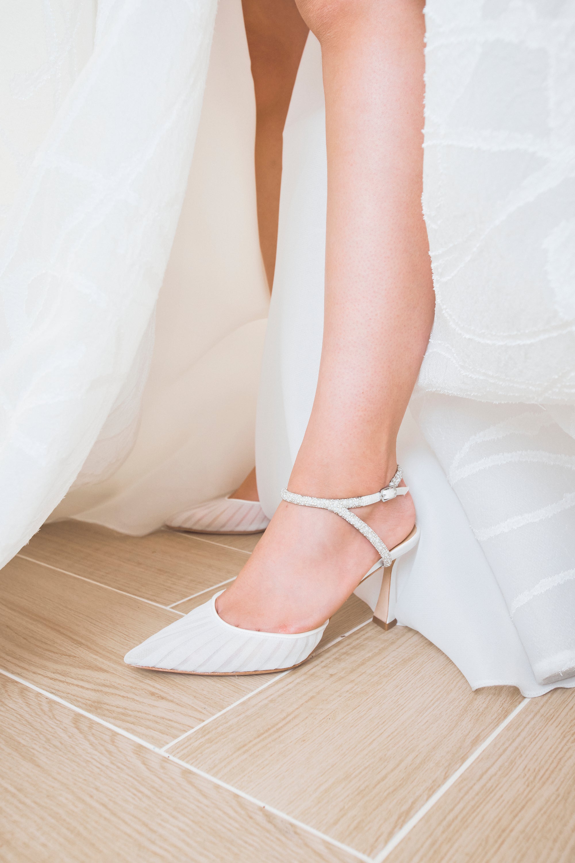 Georgia Pearl - White Tulle Point with Crystal and Pearl Strap