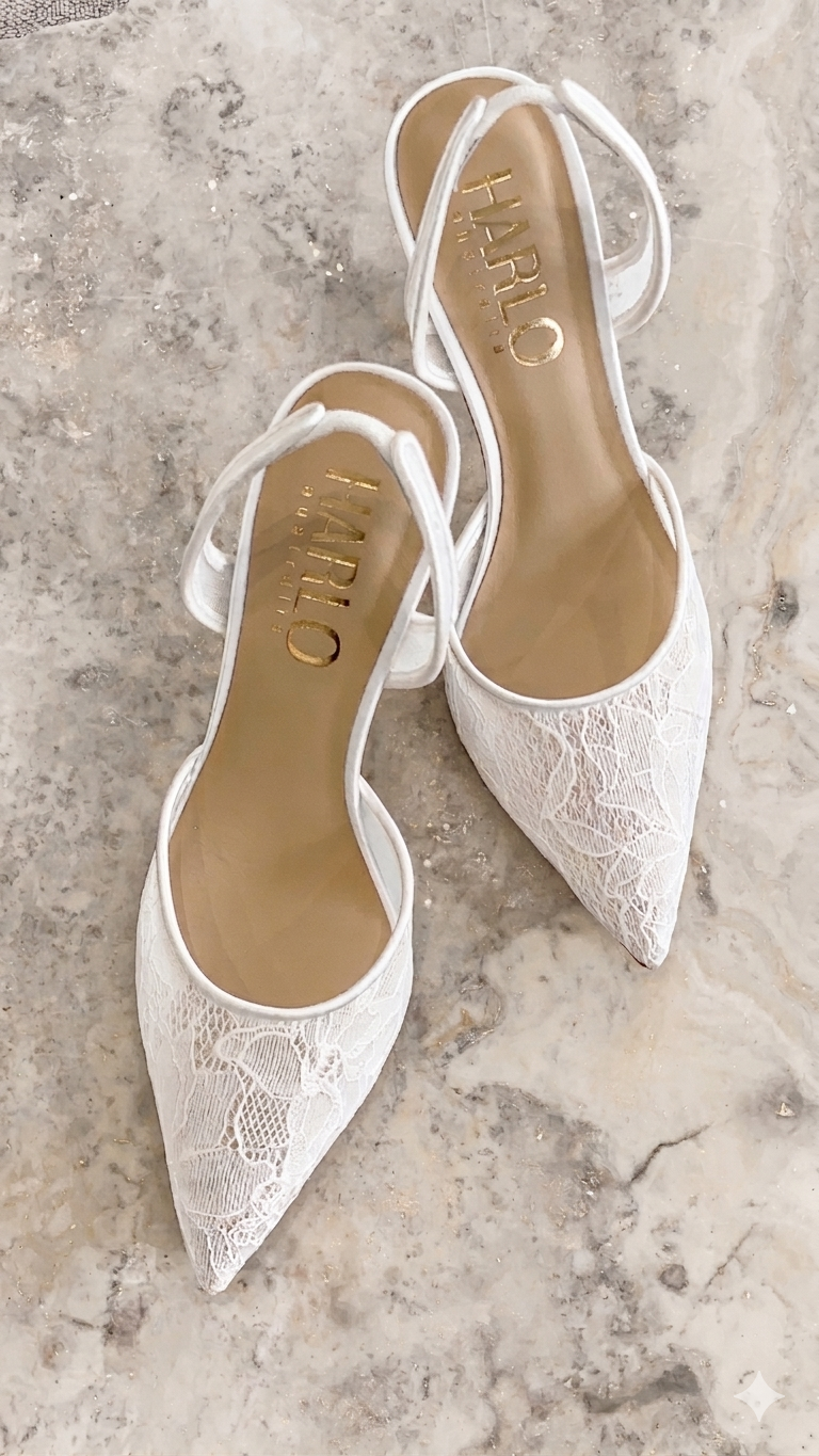 Gigi Lace - Floral Lace Bridal Slingback Heels - Soft White