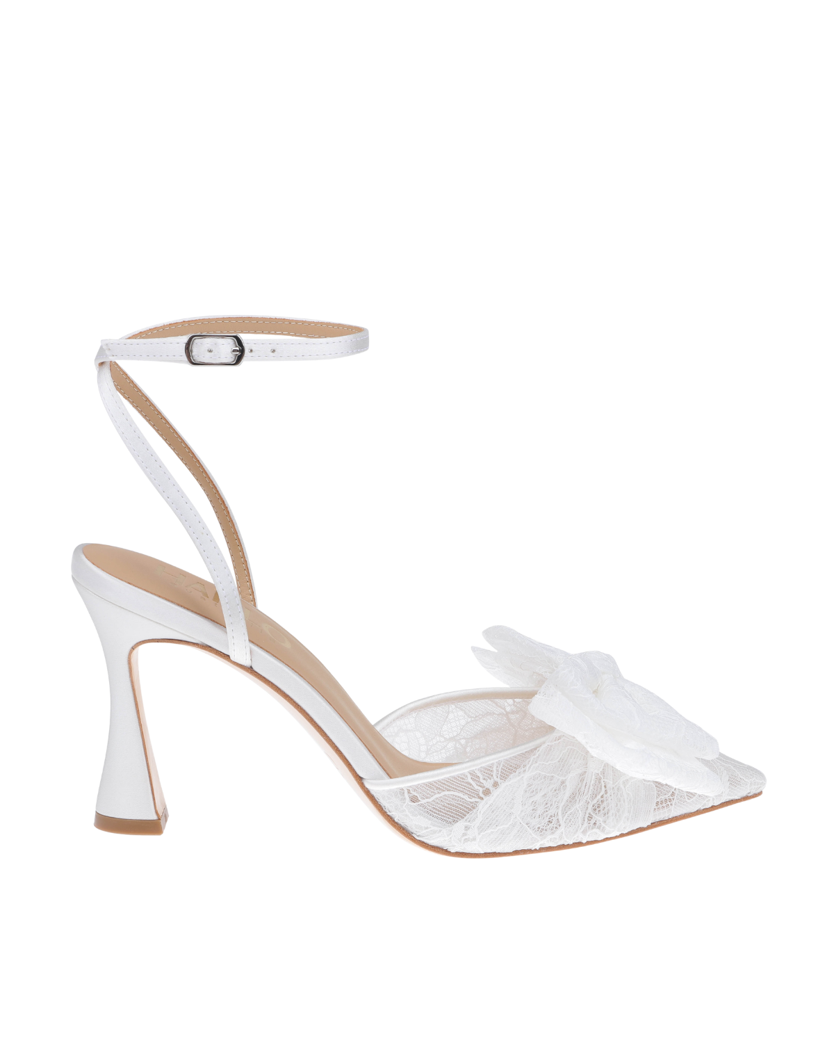 Buy Hannah - Oversized Lace bow Pointed Toe Ankle Strap Pumps - Soft White Online | HARLO Shoes Australia