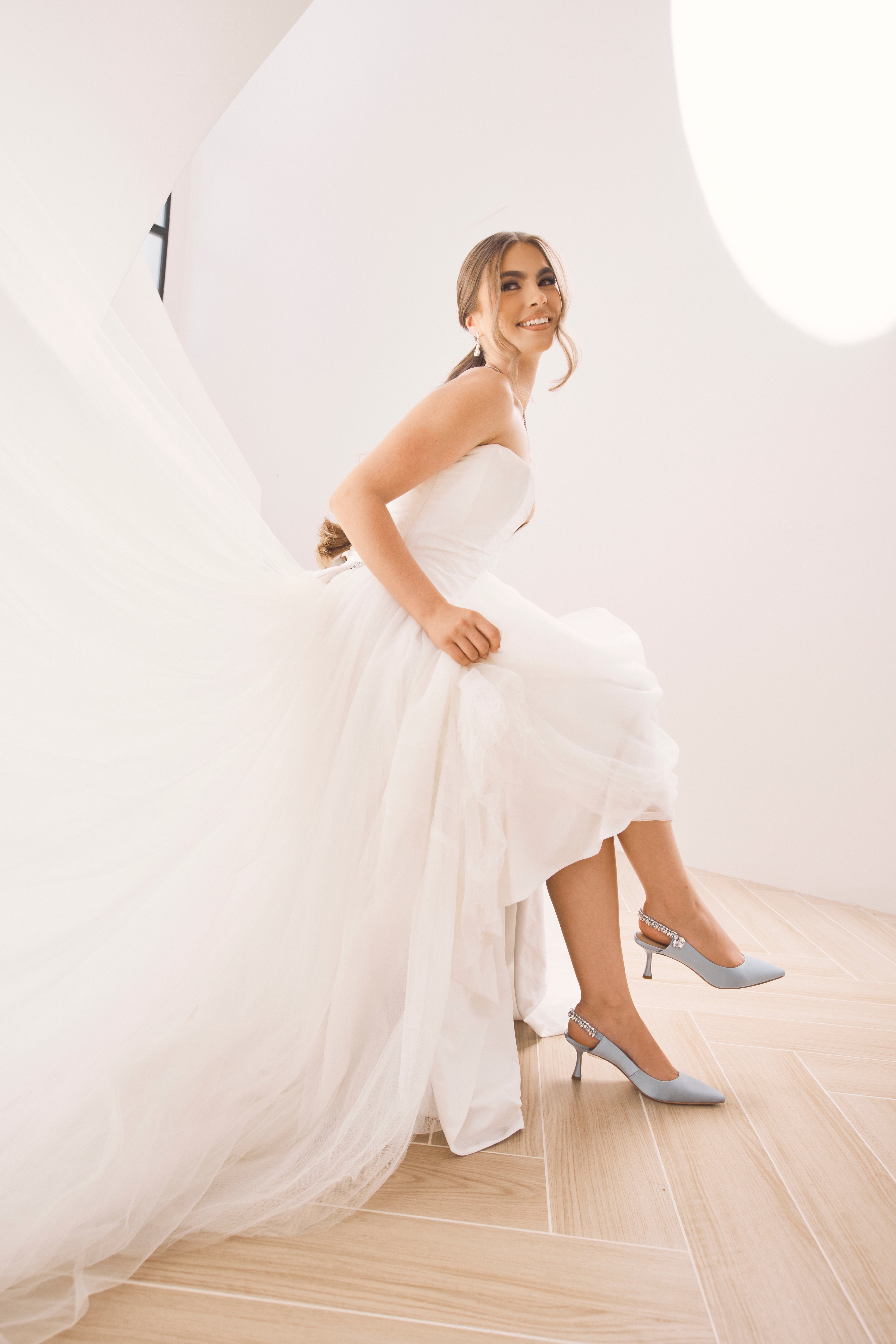 Nina Azure - Blue Crystal Embellished Sling Back Low Bridal Pump