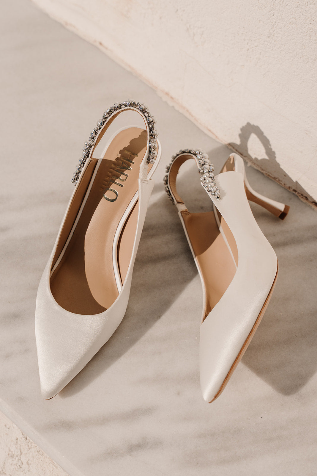 Nina Pearl - White Pearl & Crystal Embellished Sling Back Low Bridal Pump