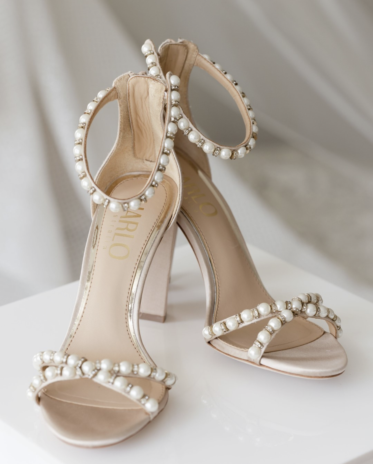 Alexandra - Nude Pearl Bridal Block Heel
