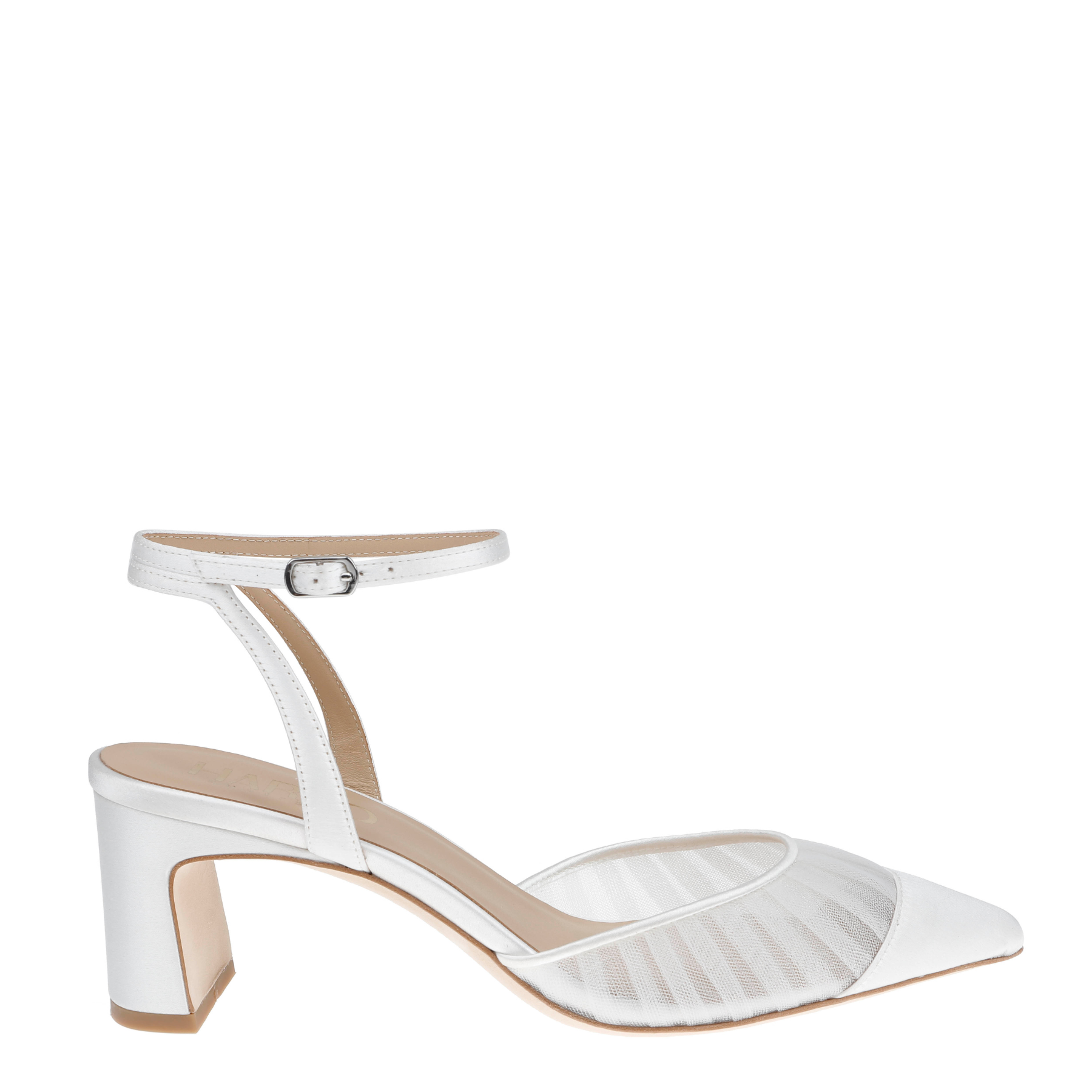 Farah -  Tulle & Satin Pointed Toe Low Block Heel - Soft White