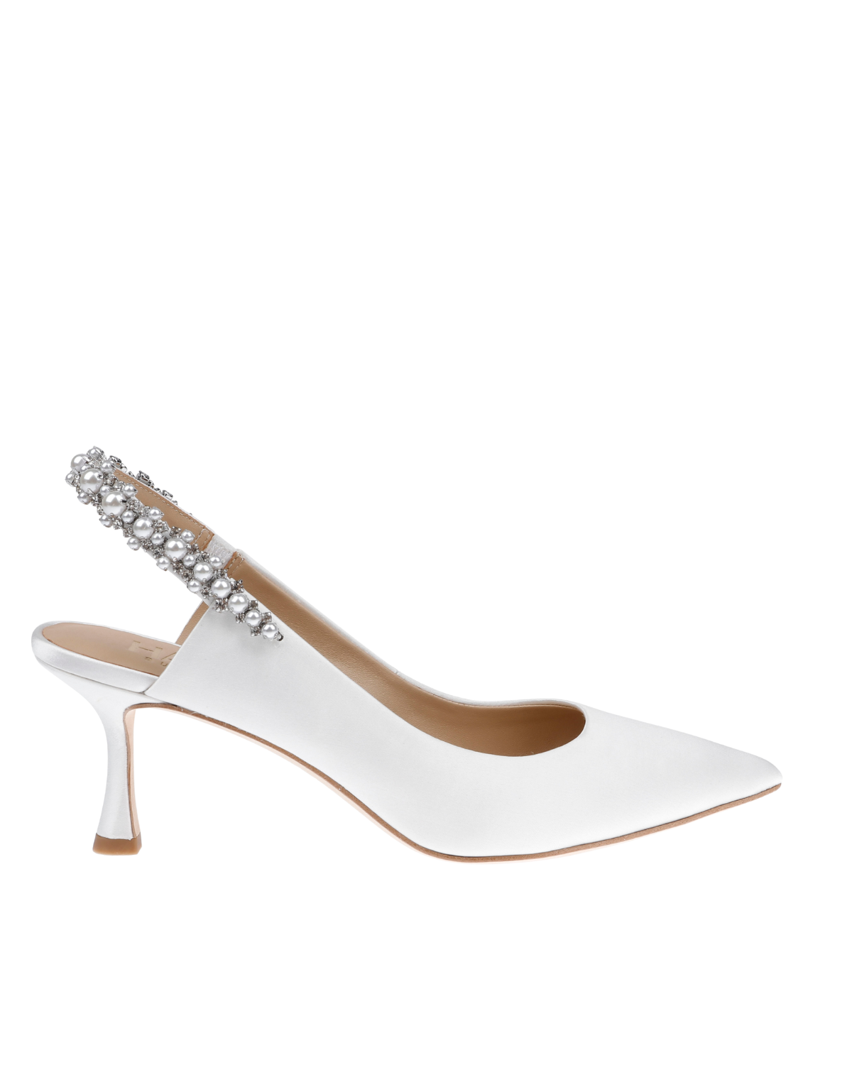 Nina Pearl - White Pearl & Crystal Embellished Sling Back Low Bridal Pump