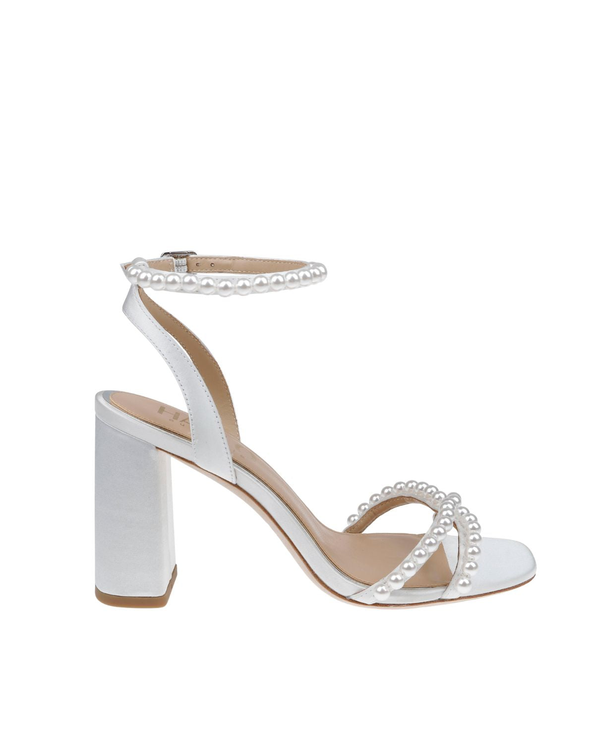 Evie - White Pearl Mid Bridal Block Heel