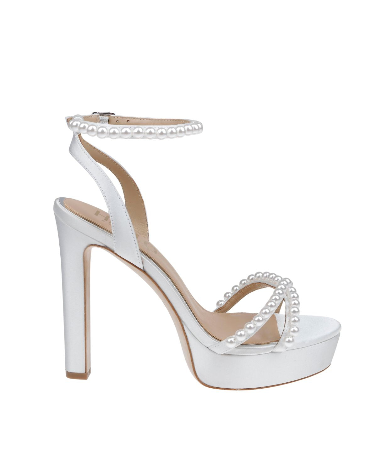 Eva - White Platform Pearl High Block Bridal Heel