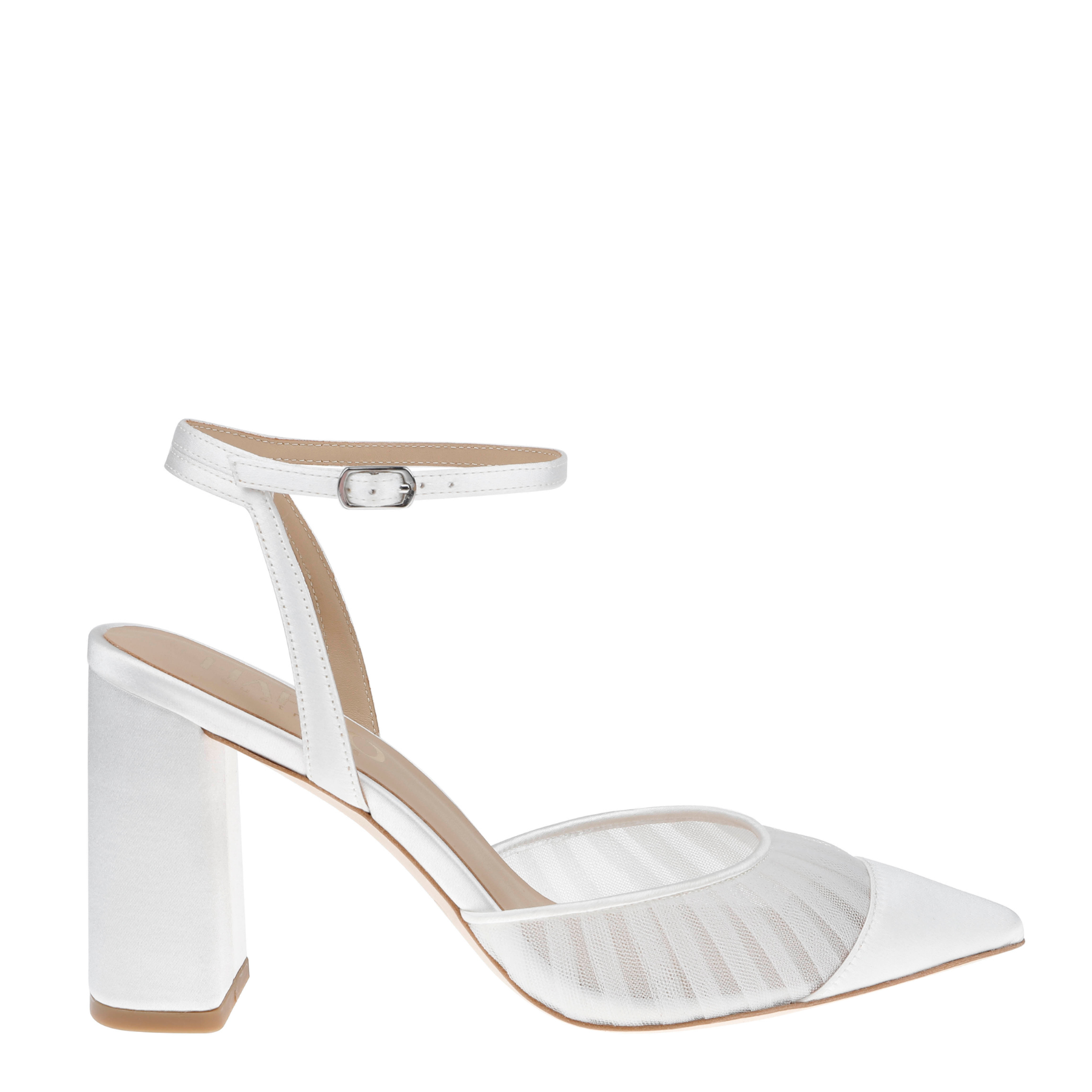 Fallon - Tulle & Satin Pointed Toe High Block Heel - Soft White
