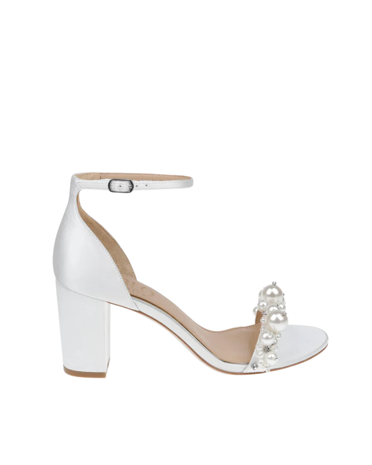 Charli - White Statement Pearl Mid Block Heels