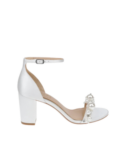 White mid sales block heels