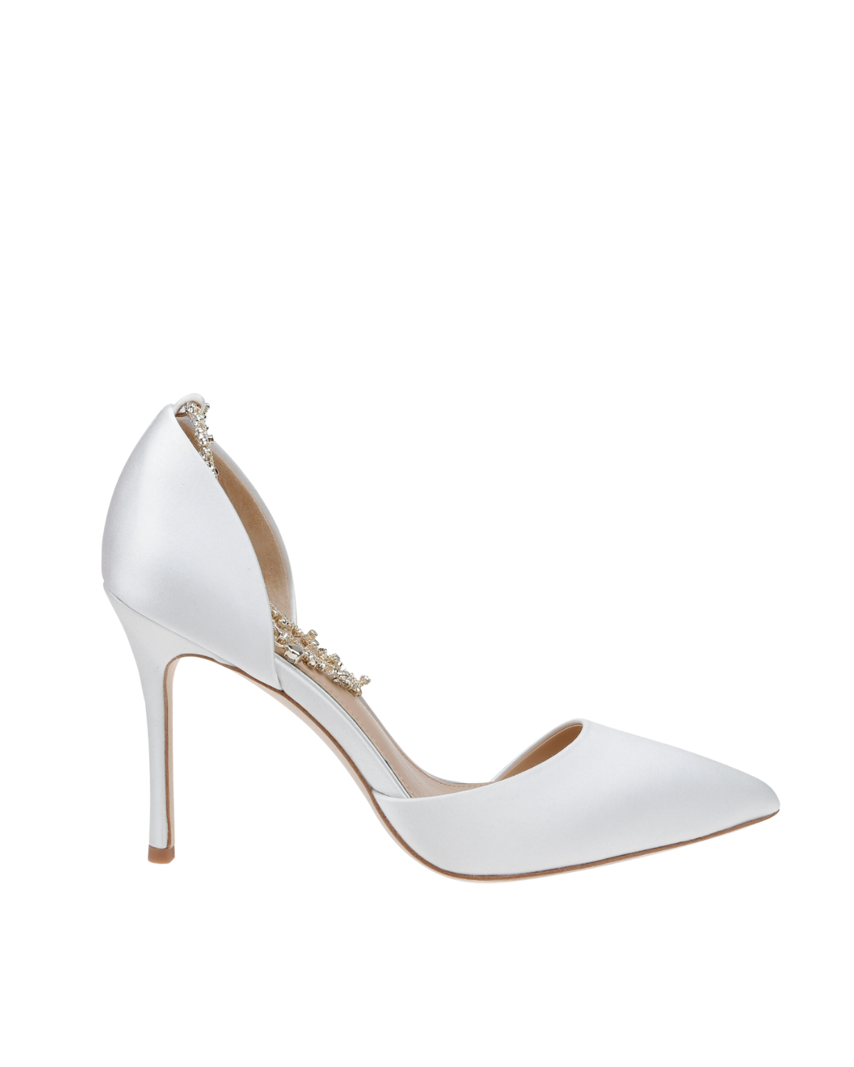 Daniela - Satin Pointed Toe Stiletto With Ankle Bracelet - Soft White