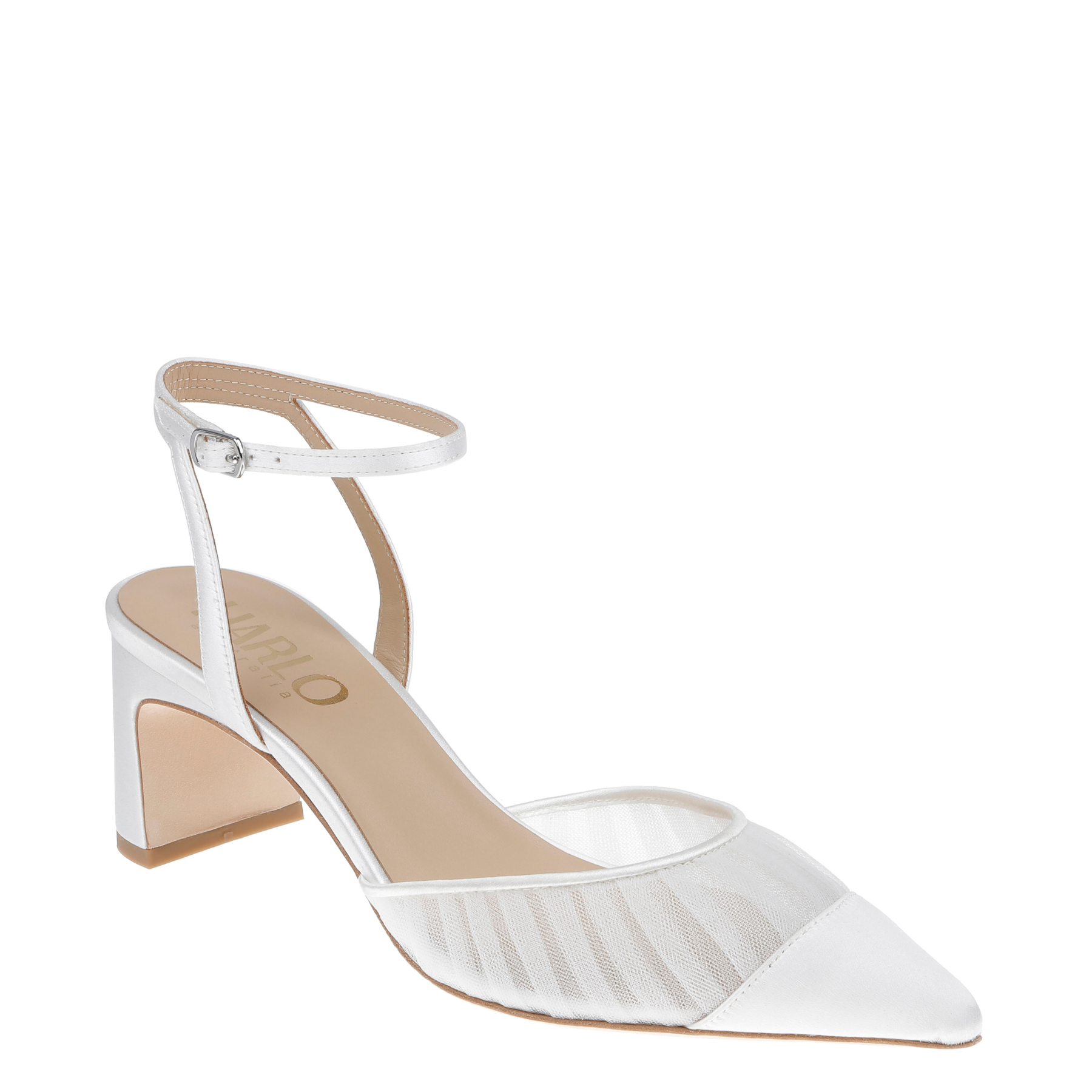 Farah -  Tulle & Satin Pointed Toe Low Block Heel - Soft White