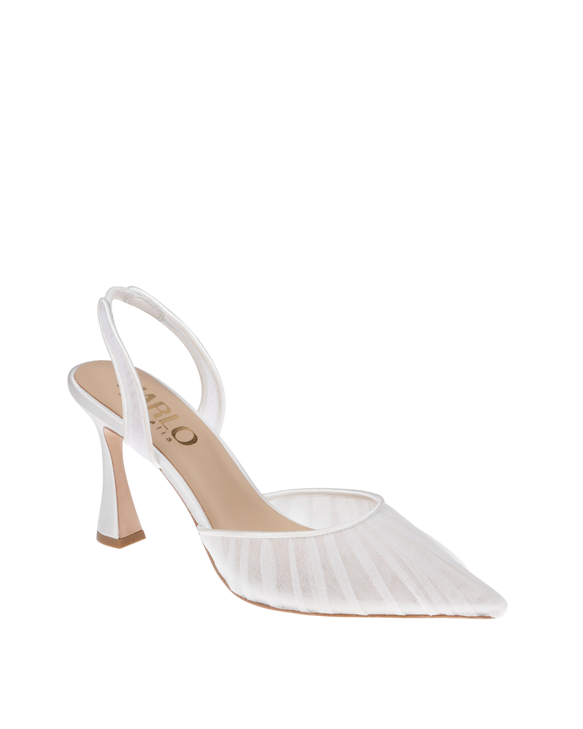 Gigi Tulle - Pleated Tulle Bridal Slingback Heels - Soft White