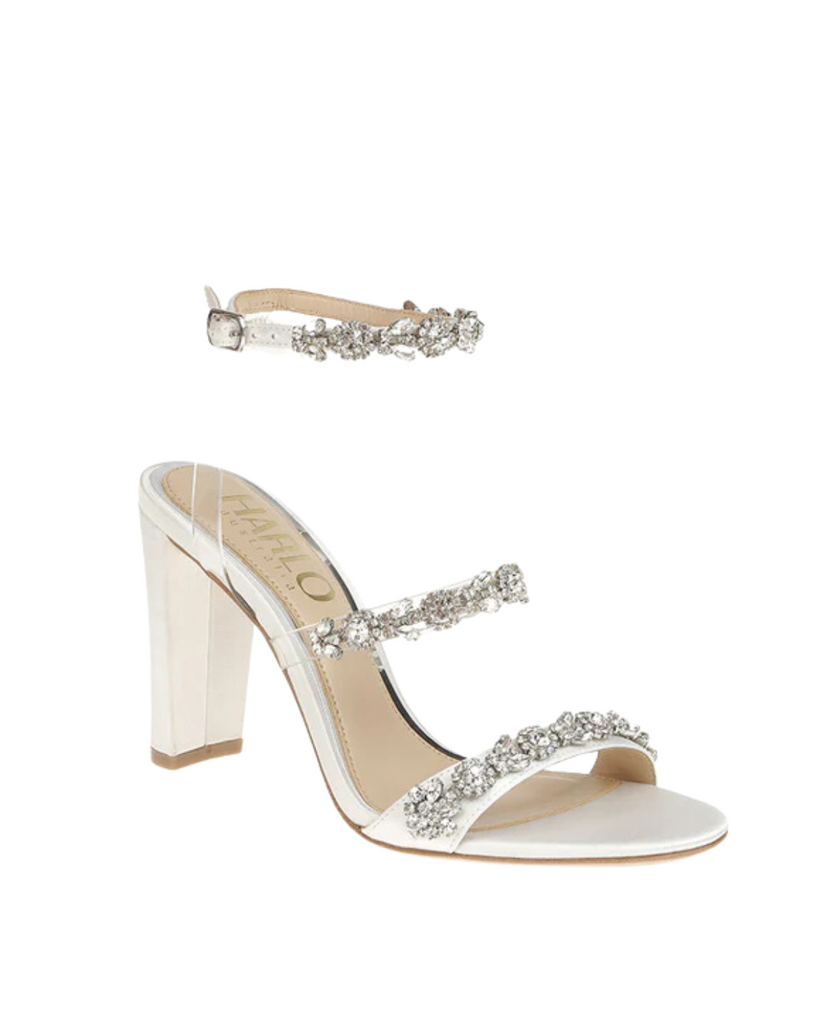 Blake - White Crystal Embellished Bridal Block Heel