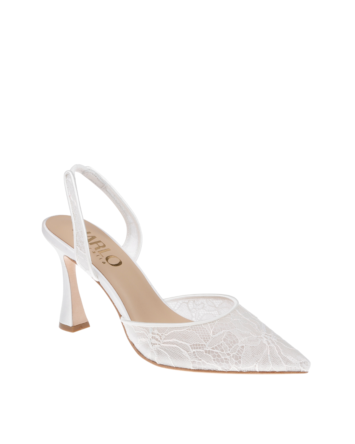 Gigi Lace - Floral Lace Bridal Slingback Heels - Soft White