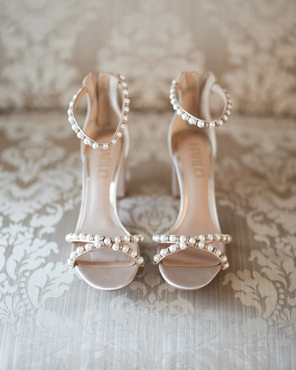 Alexene - Nude Pearl Low Block Bridal Heel