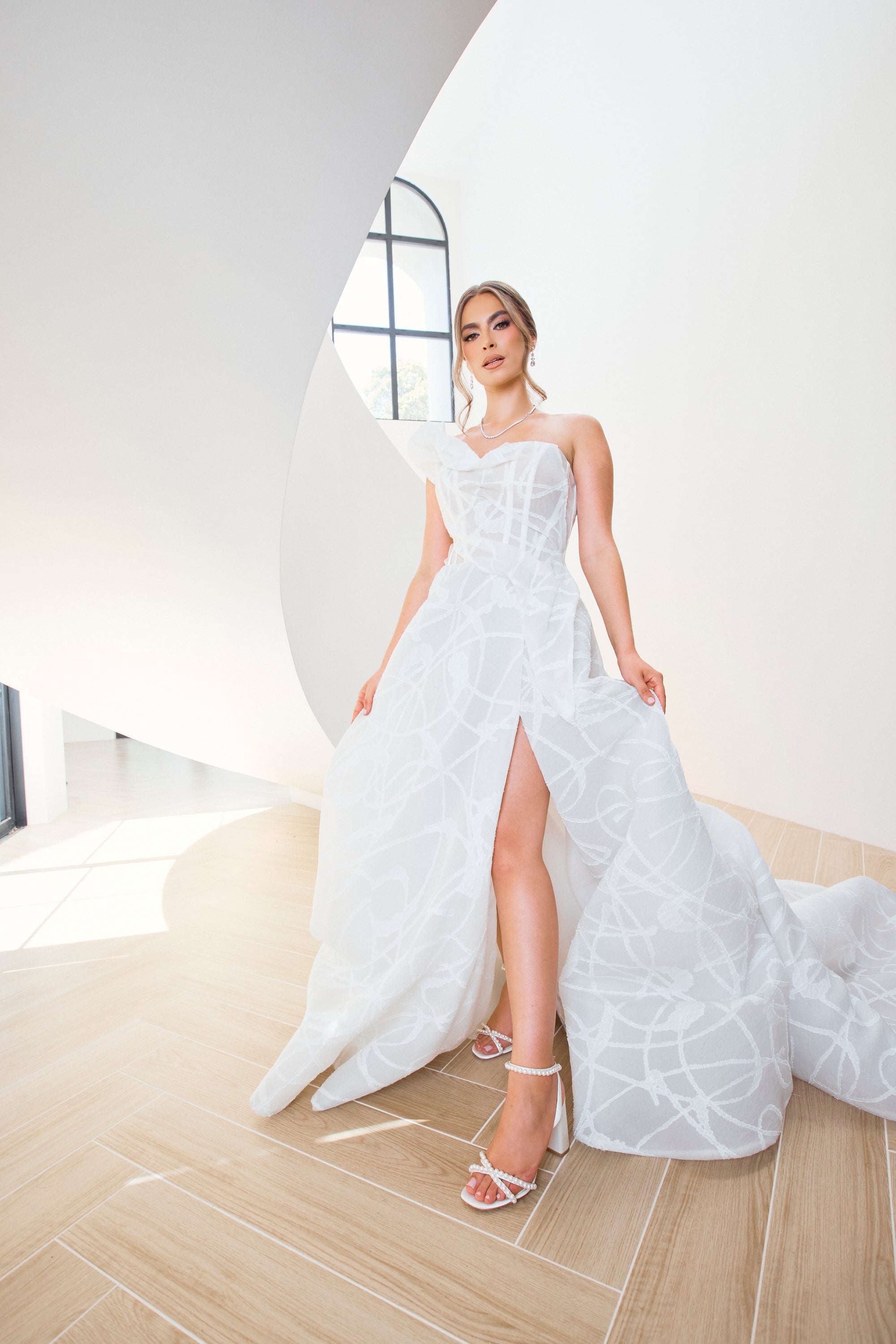 Evie - White Pearl Mid Bridal Block Heel