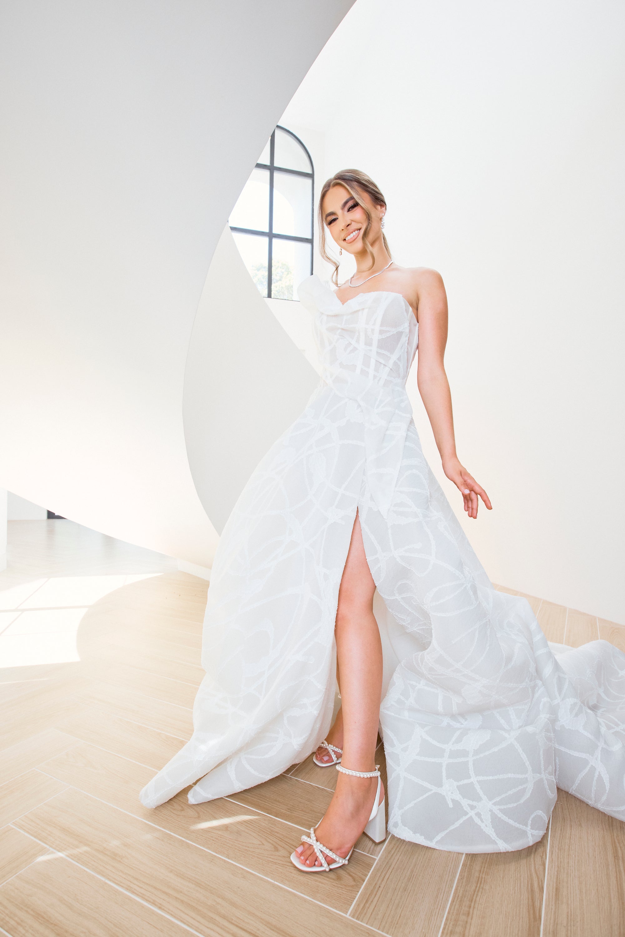 Evie - White Pearl Mid Bridal Block Heel