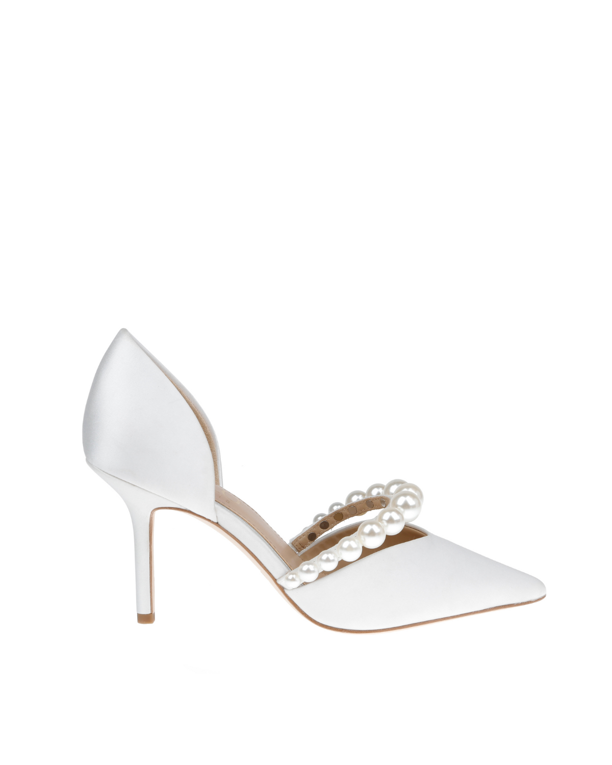 Emma - D'Orsay Pointed Toe High Heels with Pearl Strap - Soft White